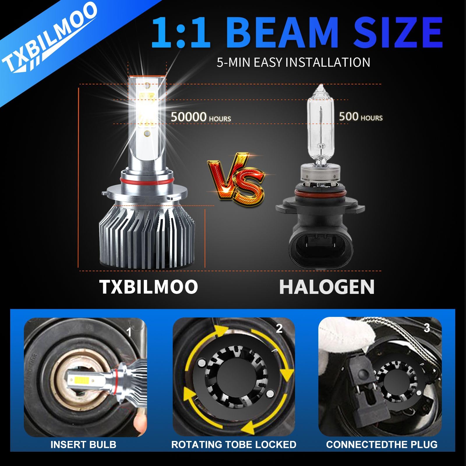 TXBILMOO Headlight Bulbs Kit for 2009-2012 Dodge Ram 1500 2500 3500, 32000LM, 6500K White, Aluminum