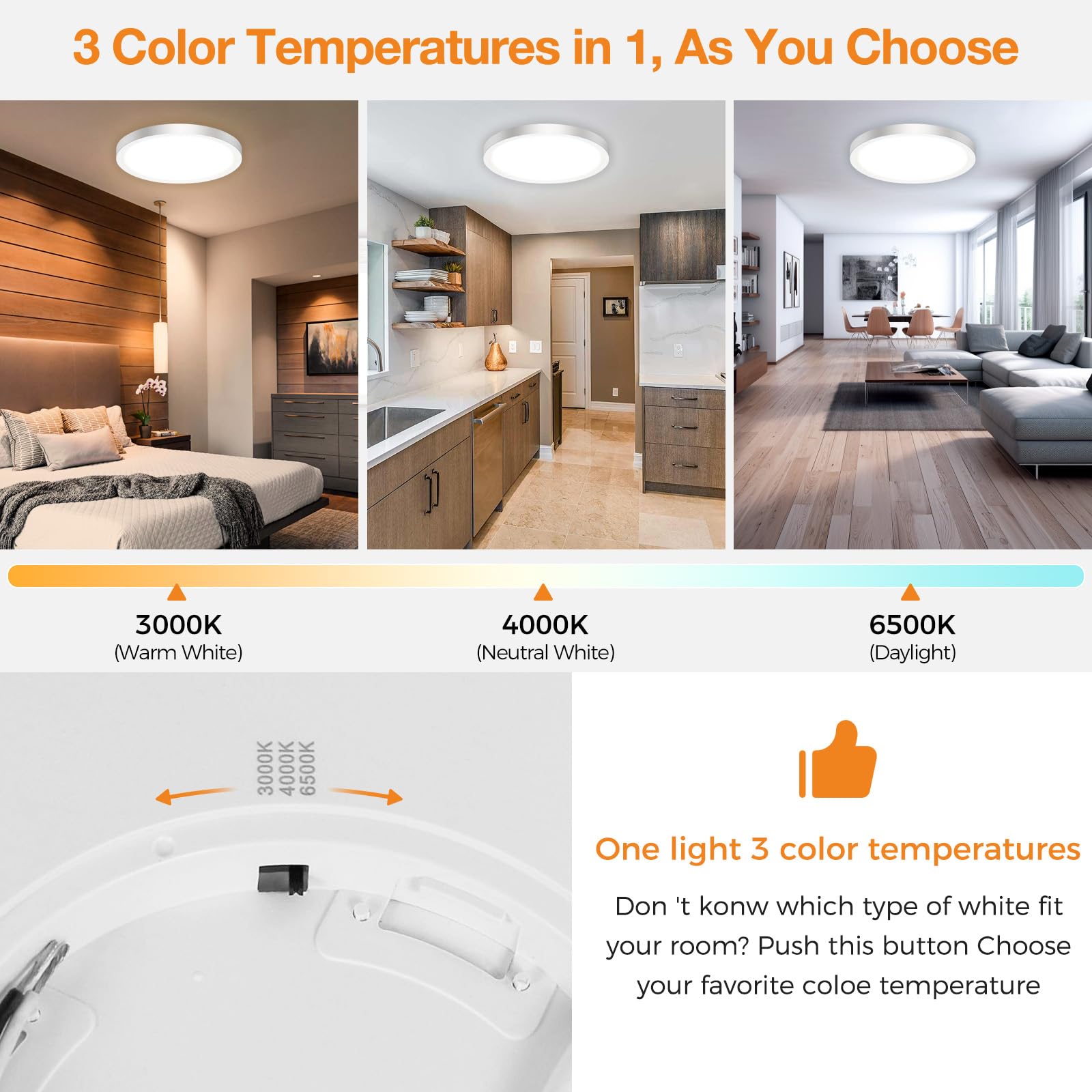 slochi LED Flush Mount Ceiling Light Fixture, 24W 3200Lm, 12 Inch, Brushed Nickel