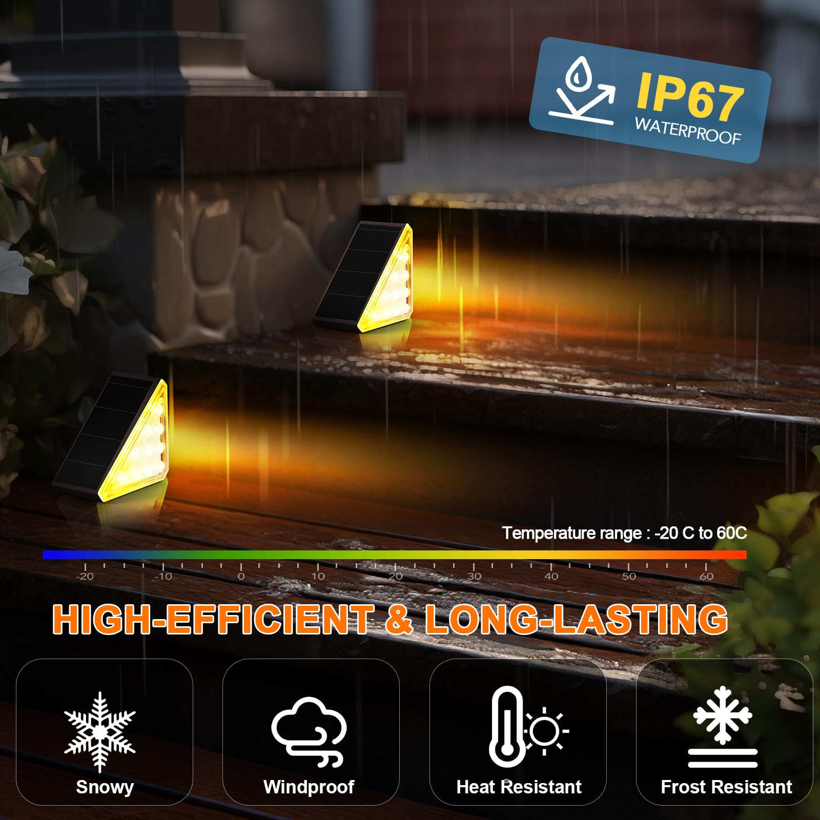 Audles 6 Pack Solar Stair Lights Outdoor Stair Lights With Waterproof Ip67 Led Solar Light For Outside Light Decor For Stair, De