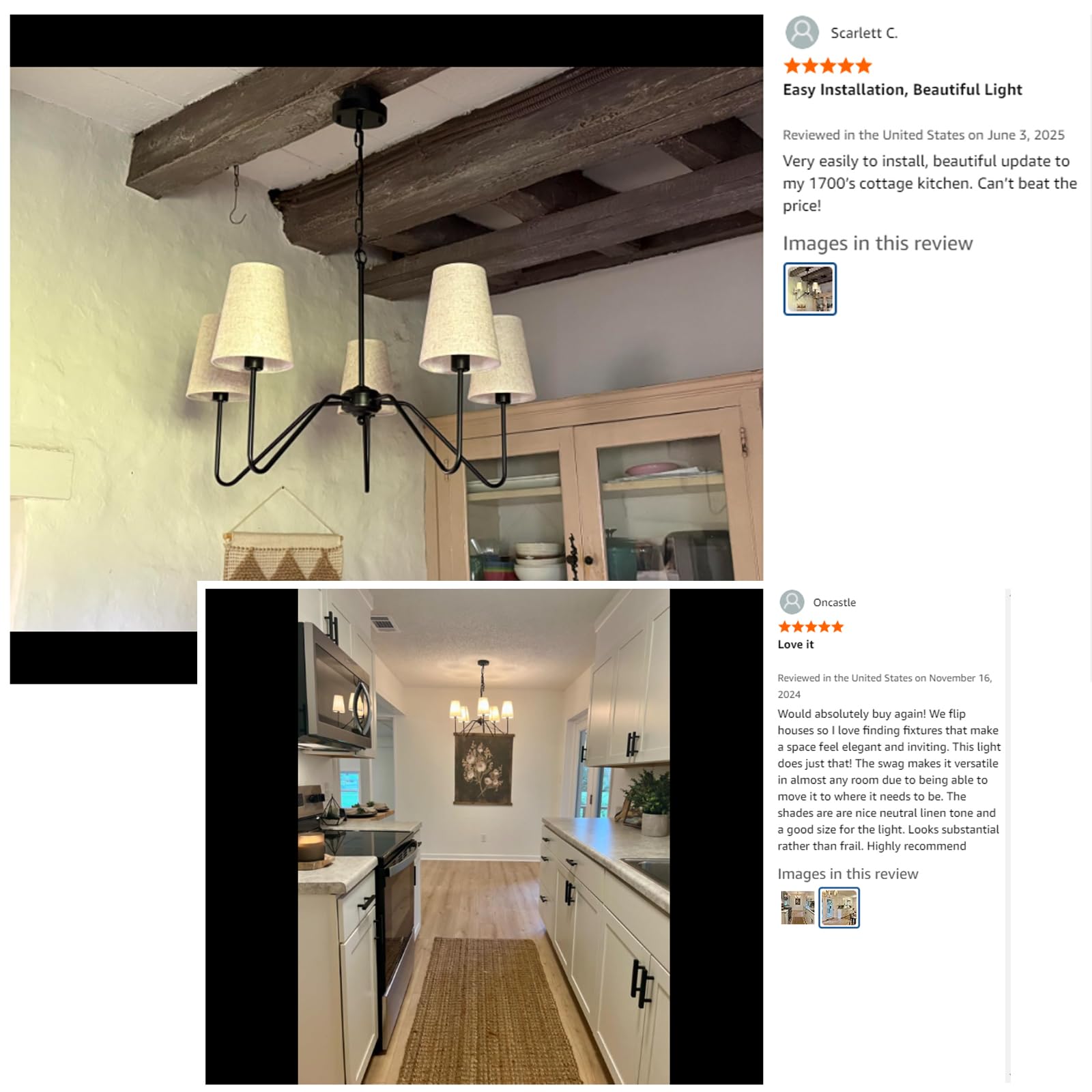 Jsdorsy Chandelier With Linen Shade  Black Dining Room Light Fixtures Over Table  Classic Pendant Light Fixtures Ceiling Hanging Lighting For Living Room Bedroom  5-Arm  30 Dia