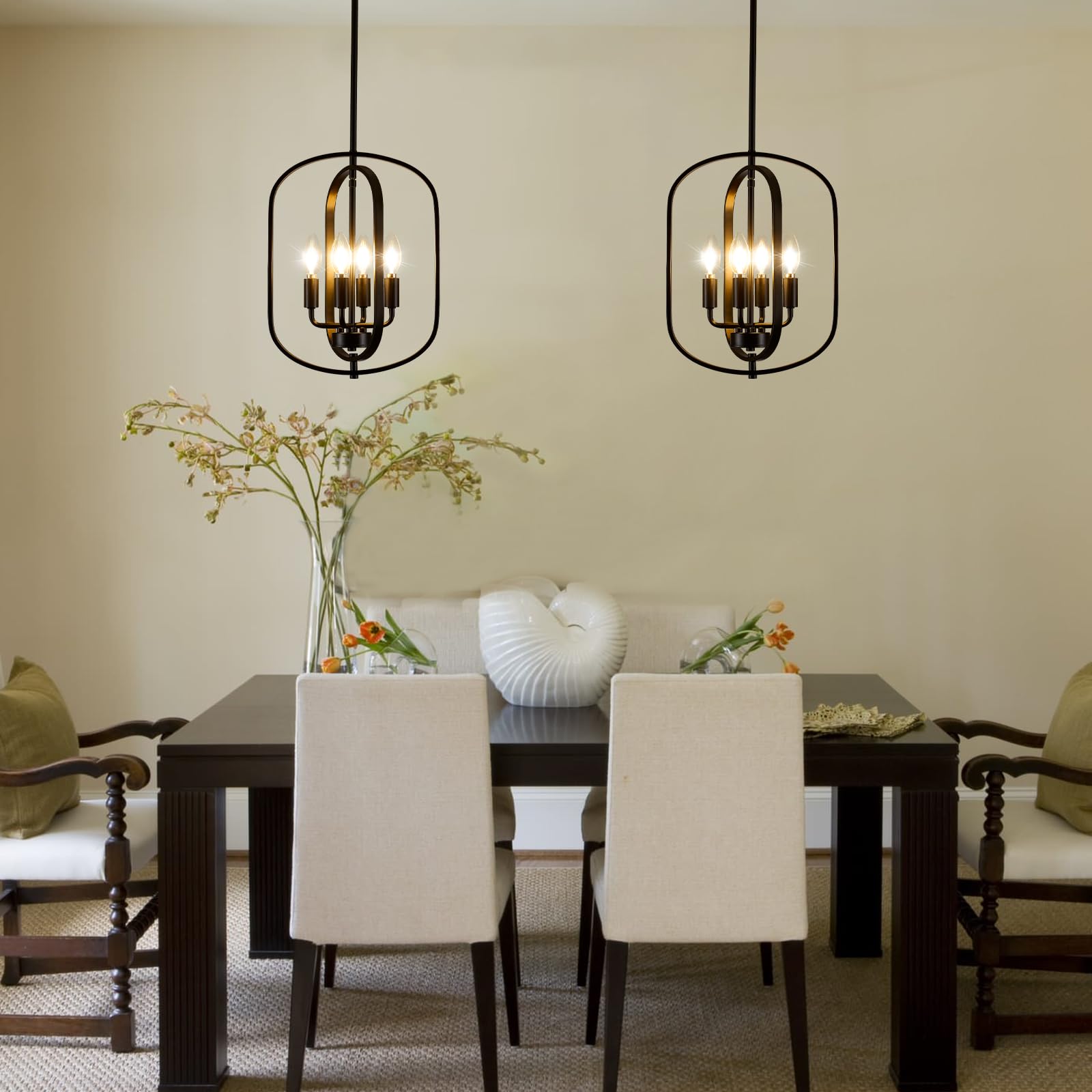 Black Chandelier Light, Modern Farmhouse Chandeliers For Dining Room Light Fixture Entryway Industrial Rustic Geometric Hanging