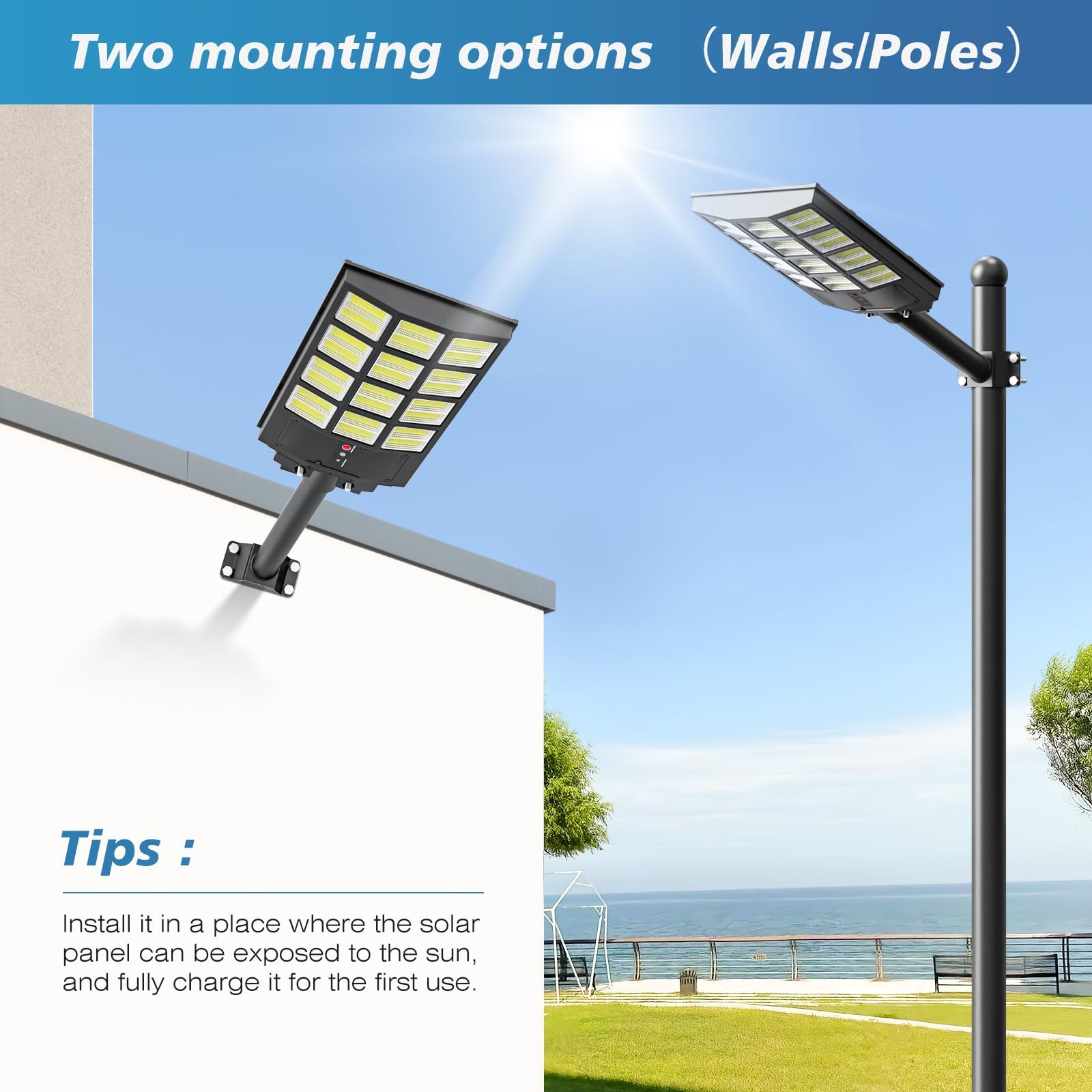 Sunwish 5000W Solar Street Lights - IP66 Waterproof, 6500K LED Flood Light, Motion Sensor, Remote, 4 Pack, A5000W-4Pack