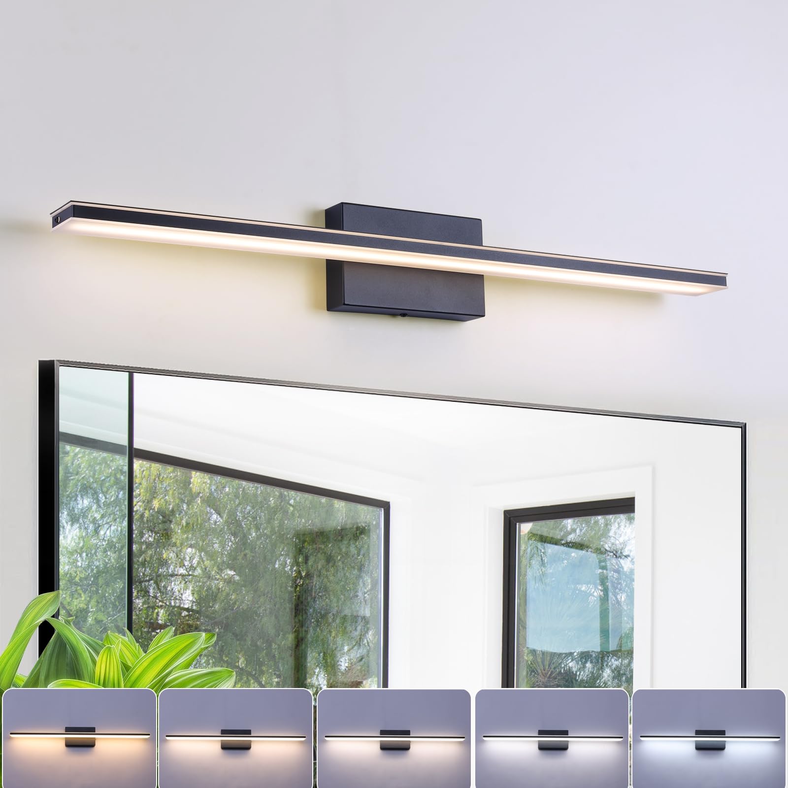 BRIVOLART LED Bathroom Vanity Light Dimmable 5CCT 31.5 Inch Black Acrylic Fixture Model 6420-5CCT