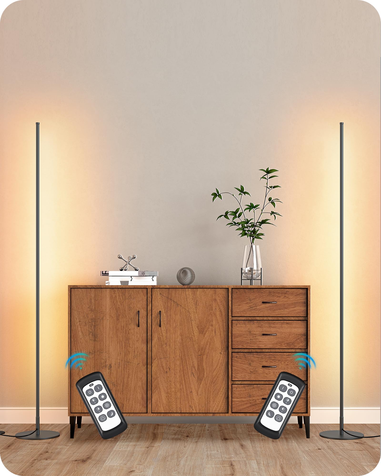 EDISHINE Minimalist LED Corner Floor Lamp with Remote, Set of 2 Modern Dimmable Mood Light, 57.5 Standing Tall Lamp for Living R
