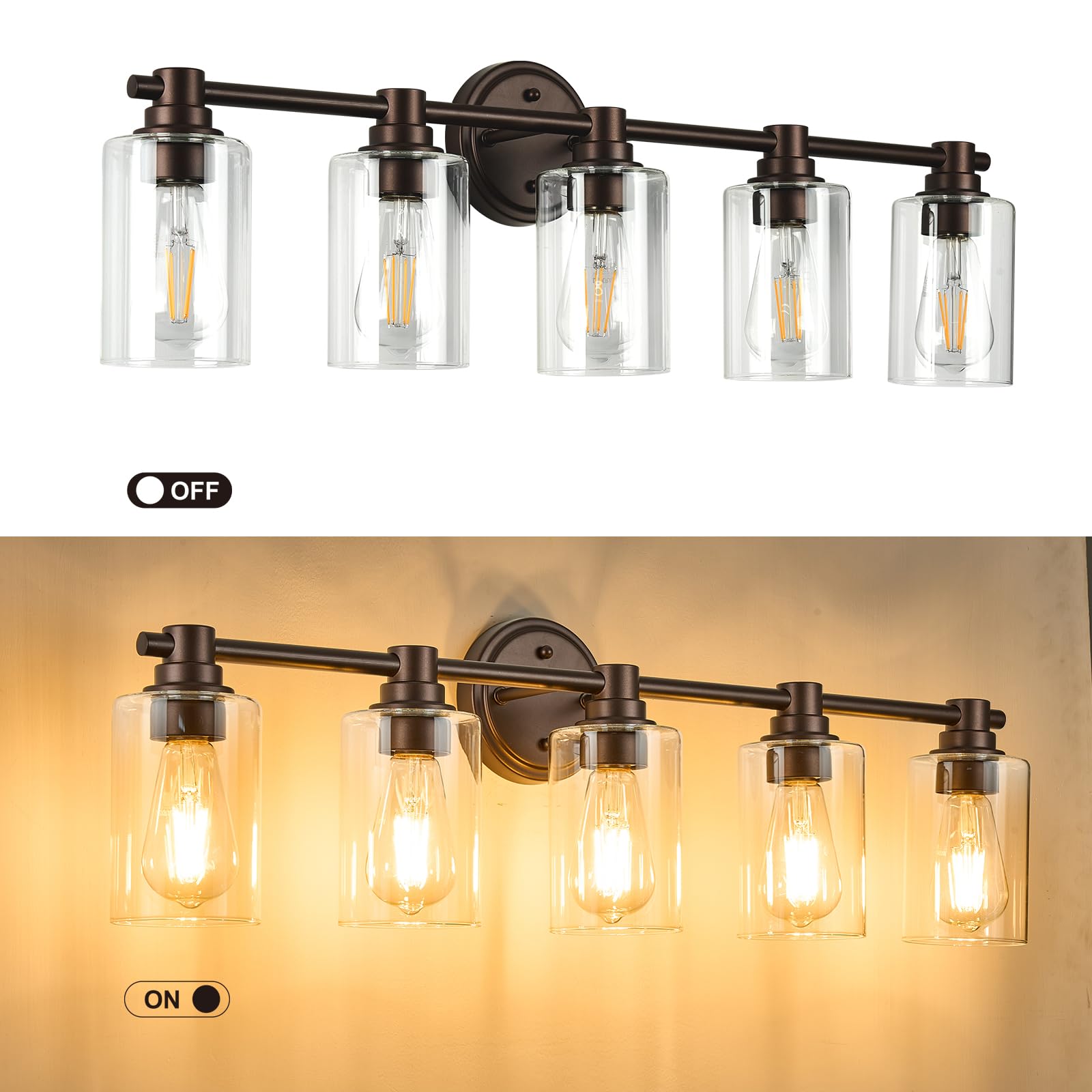 ALAISLYC Bathroom Light Fixtures Wall Sconce Light with Clear Glass Oil Rubbed Bronze 5 Lights Bathroom Lighting Over Mirror Van