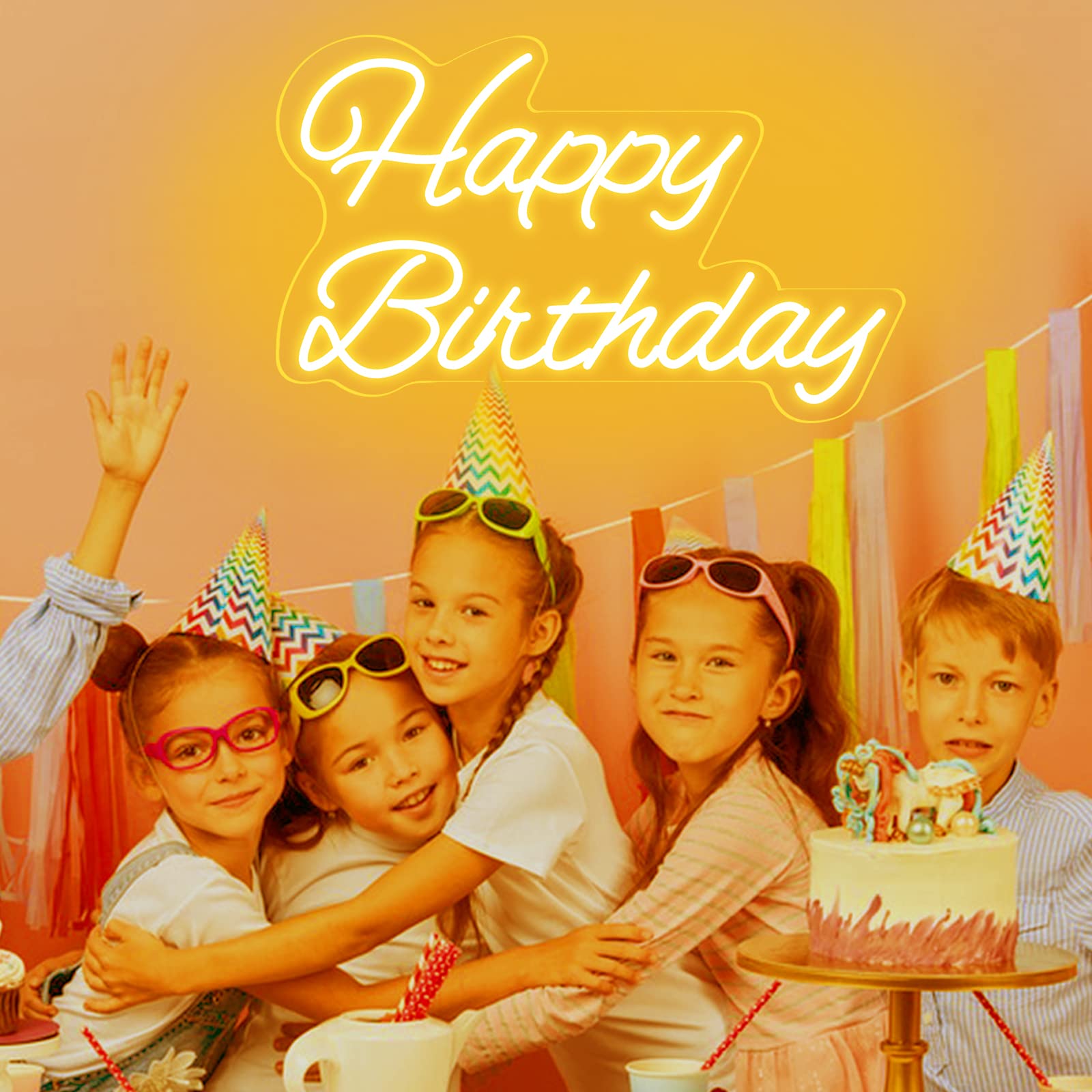 Neonawall Happy Birthday Neon Sign LED Wall Decor 20 Inch Warm Light Model Z-HB01-Warm-20