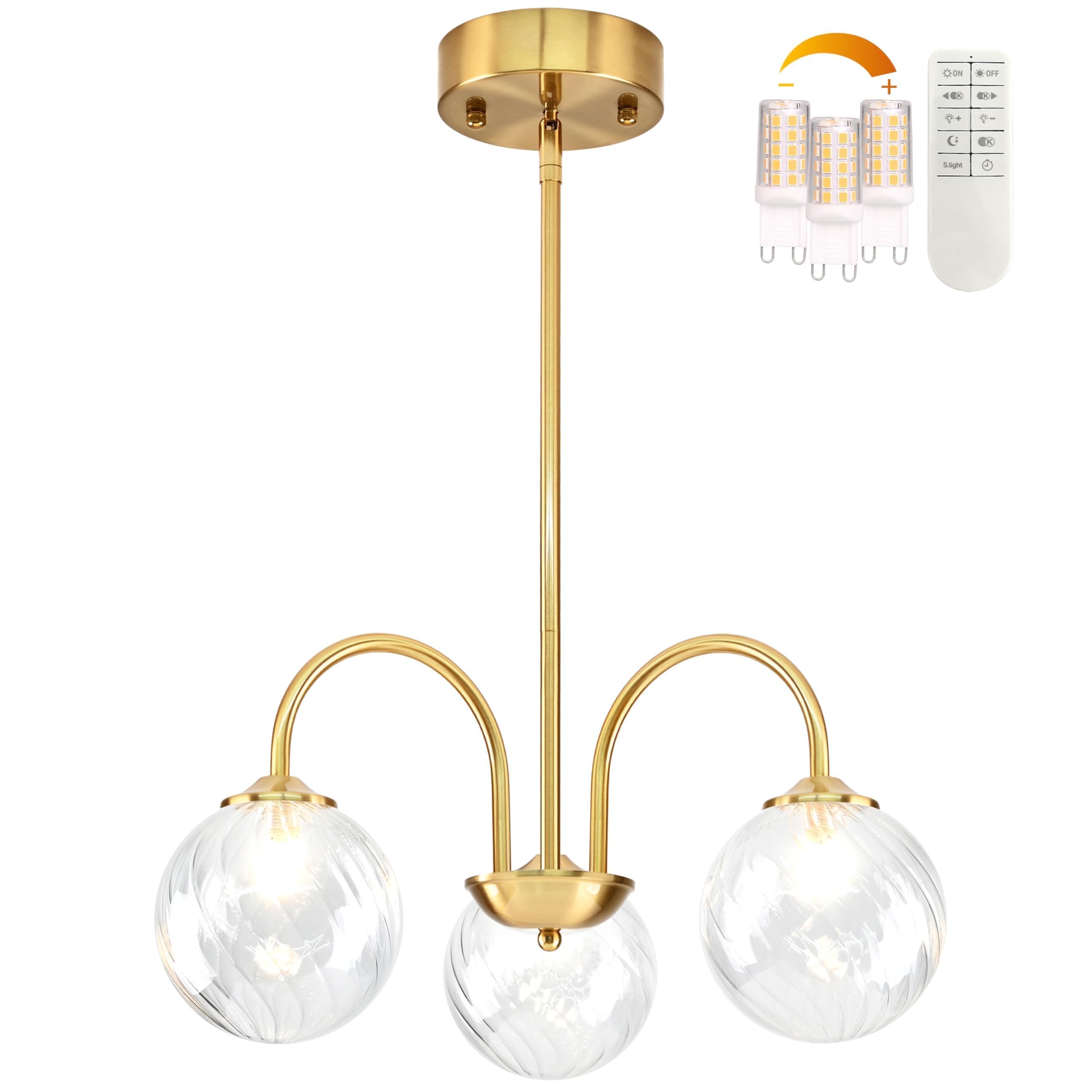 Bagood 3 Lights Globe Pendant Light Gold Sputnik Chandeliers 19.6    Modern Sputnik Chandelier With Clear Glass Globe Shade Dimm
