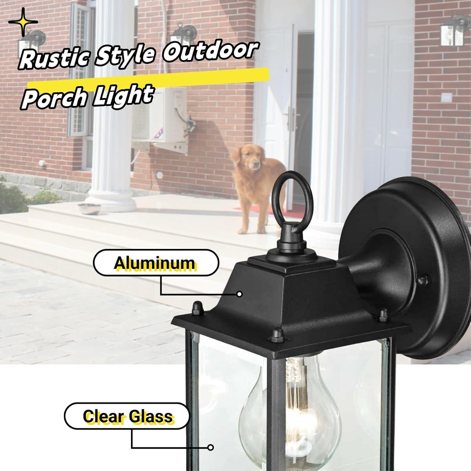 WISBEAM 4 Pack Outdoor Wall Lanterns, Black Waterproof Aluminum Sconces, ETL Qualified, Model 4WL001