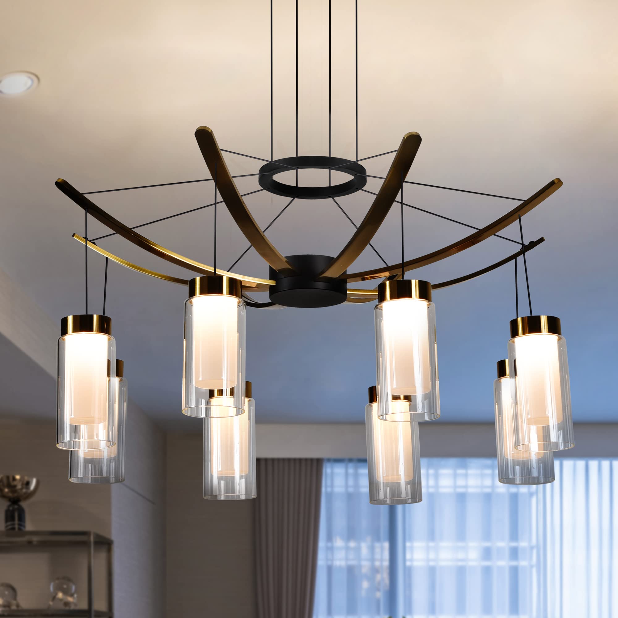 Vonn Lighting Genoa 24&quot; Height Adjustable Led Pendant Chandelier With 8 Glass Shades - Black