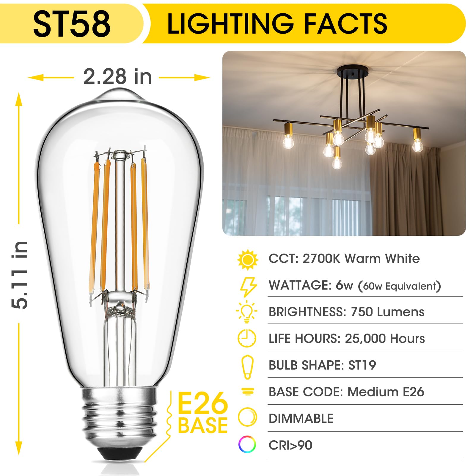 Gozelux 12-Pack Vintage Led Edison Light Bulb 60W Equivalent, Decorative Antique Filament Light Bulbs With 90+ Cri, Warm White 2
