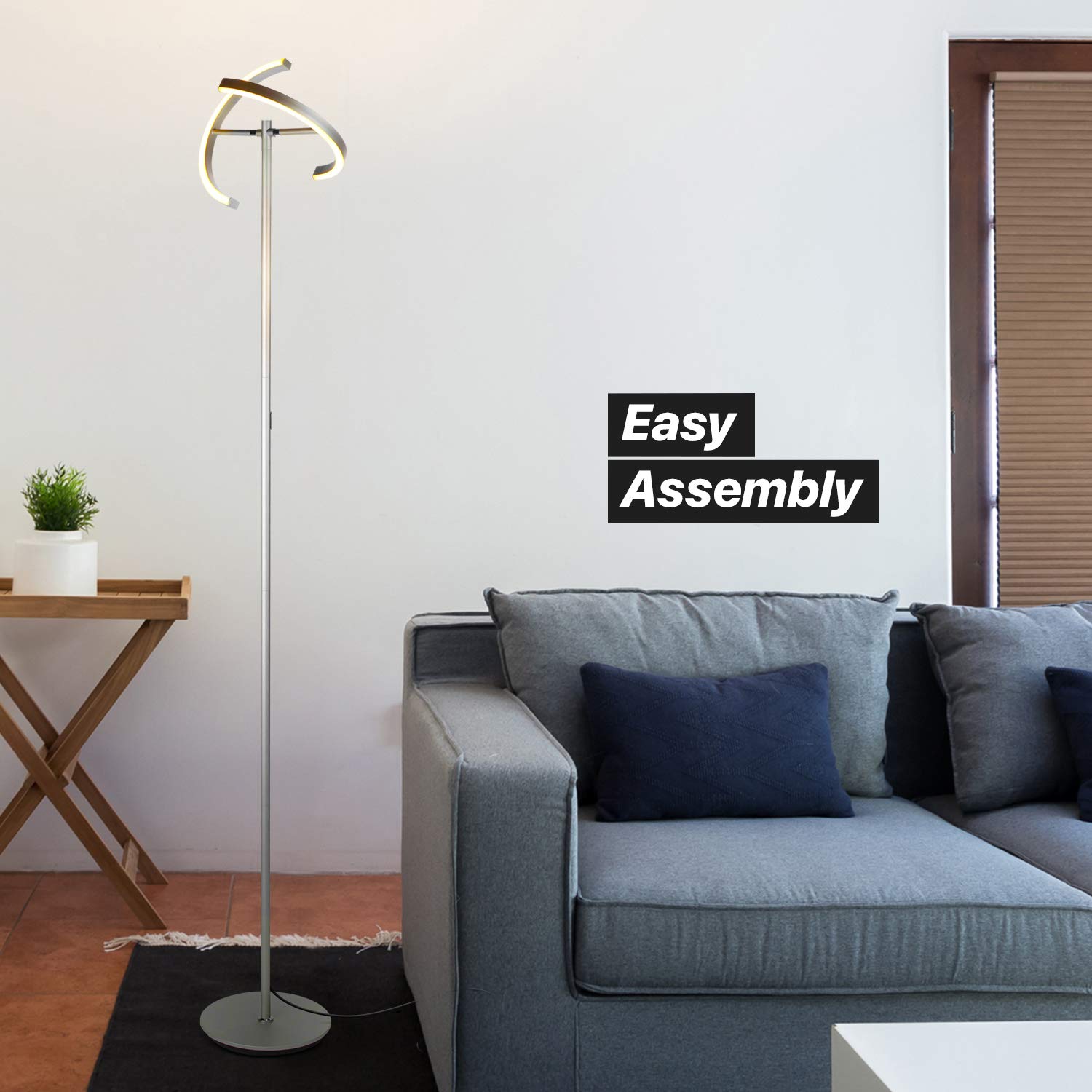 Brightech Halo Split Floor Lamp, Modern Bright Led Torchiere Floor Lamp For Offices - Dimmable, Tall Standing Lamp For Living Ro