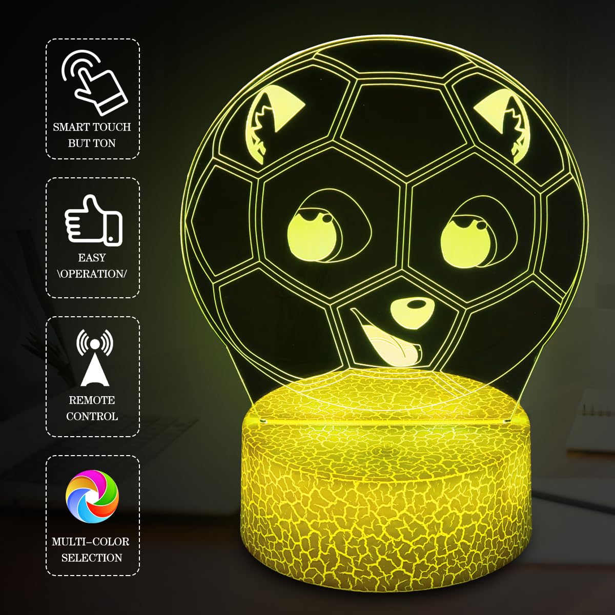 Shwkmoppe Soccer Night Light Gifts For Boy, 3D Soccer Bedside Lamp,16 Color Change Decor Lamp With Remote & Smart Touch, Gifts F