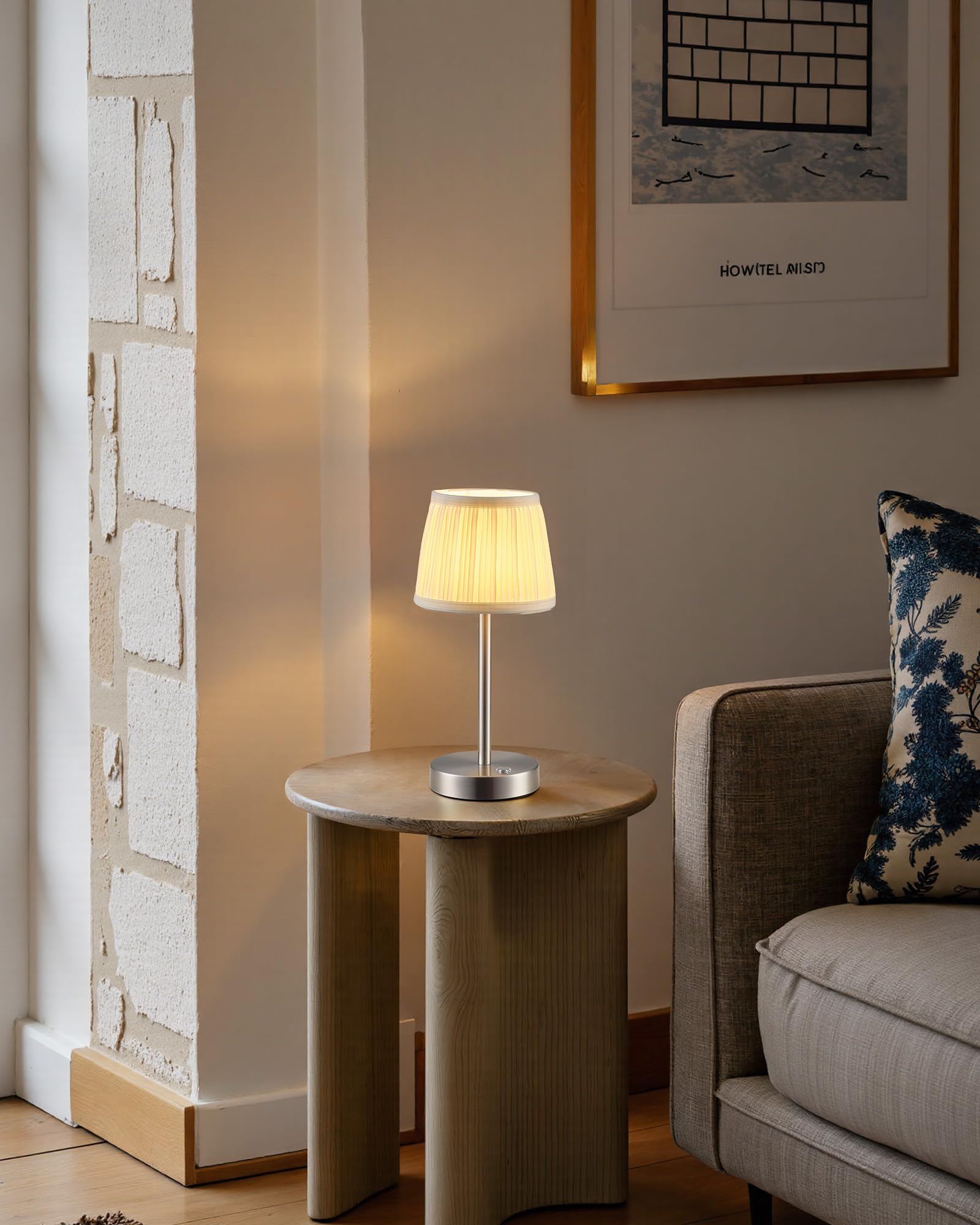 Pusu 2 Pack Cordless Led Nickel Table Lamps  Rechargeable 4000Mah 3 Way Dimmable Bedside Small Lamp With Fabric Shade  Lighting For Bedroom  Kids Room  Bathroom  Kitchen  Decor  Gift  Night Light