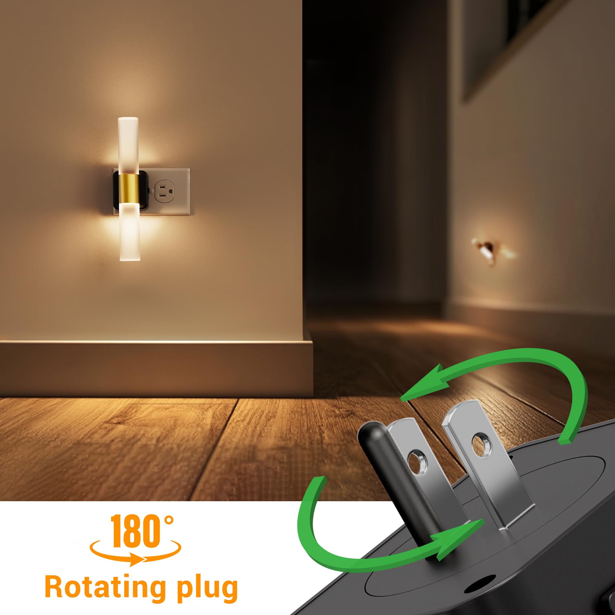 L Lohas Led Night Light, 2 Pack Night Lights Plug Into Wall, 3000K Soft White, 0-100Lm Adjustable Brightness, 180 Rotating Plug