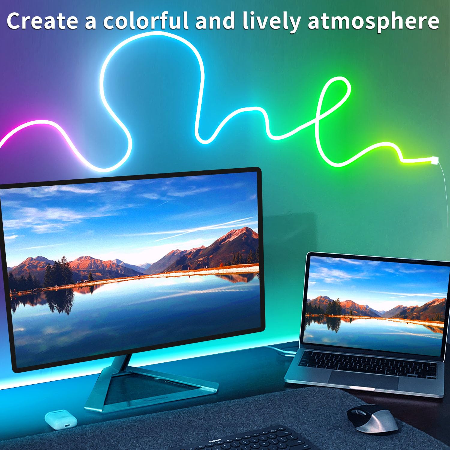 Vimeepro 100Ft Led Neon Rope Lights Music Sync 40Key Remote/App Control, Ip65 Waterproof Flexible Led Rope Lights Outdoor Rgb Neon Lights, Led Neon Strip Lights For Bedroom Indoor.