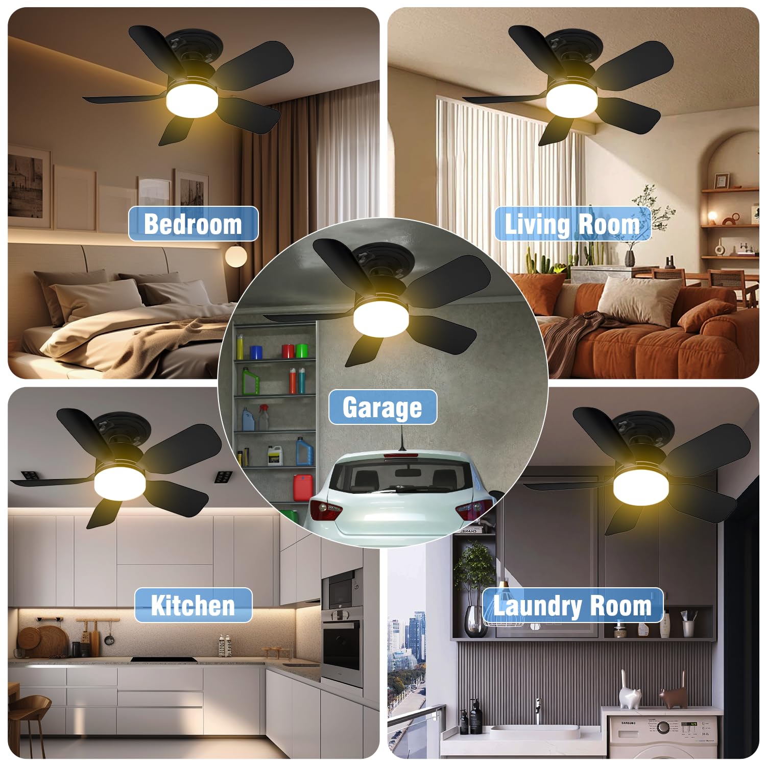 Aupuslite 20 '' Socket Fan Light With Remote, 30W Socket Ceiling Fan 2000 Lumens, 3 Colors Light 3000-6000K 6 Speed Wind Setting