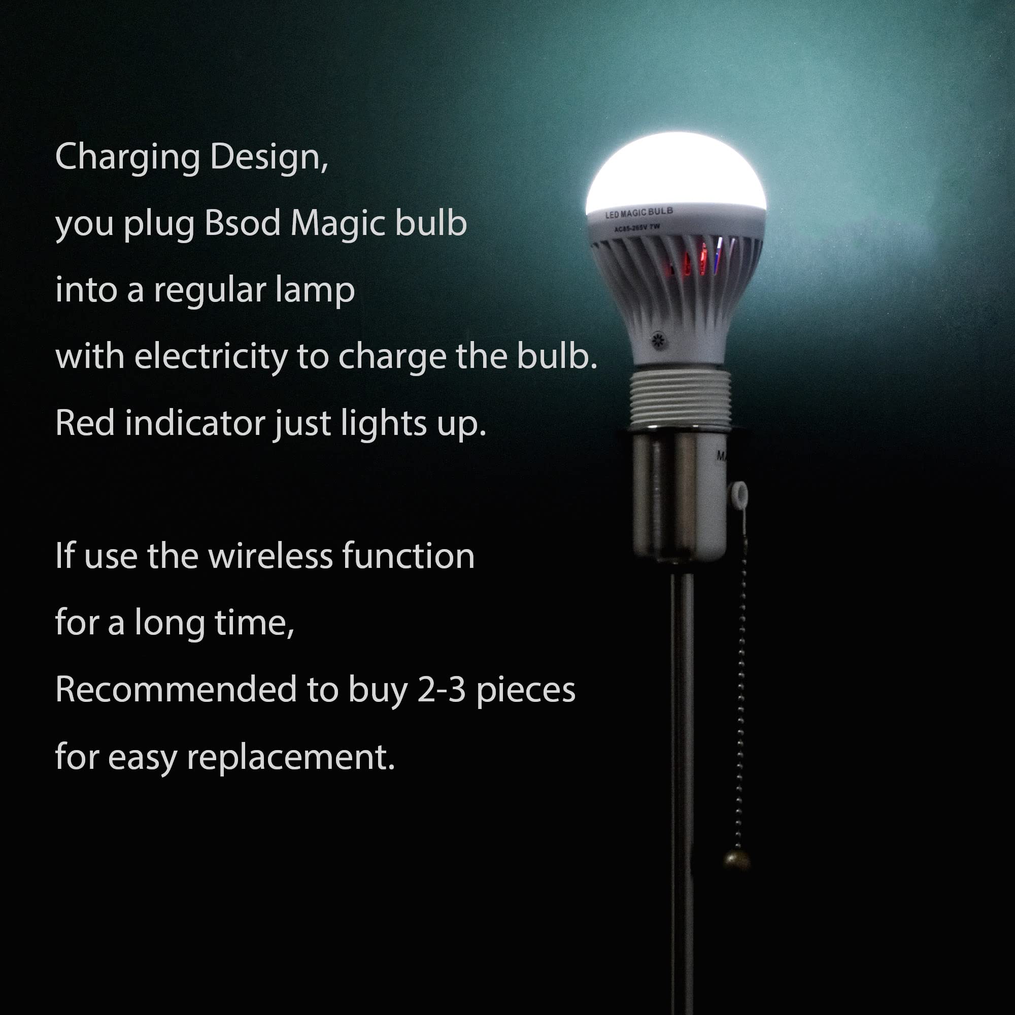 BSOD eBulb LED Magic Bulb - Self-Charging Emergency Light, Cool White, Rechargeable, E26, 1 Count, Ideal for Home Power Failures