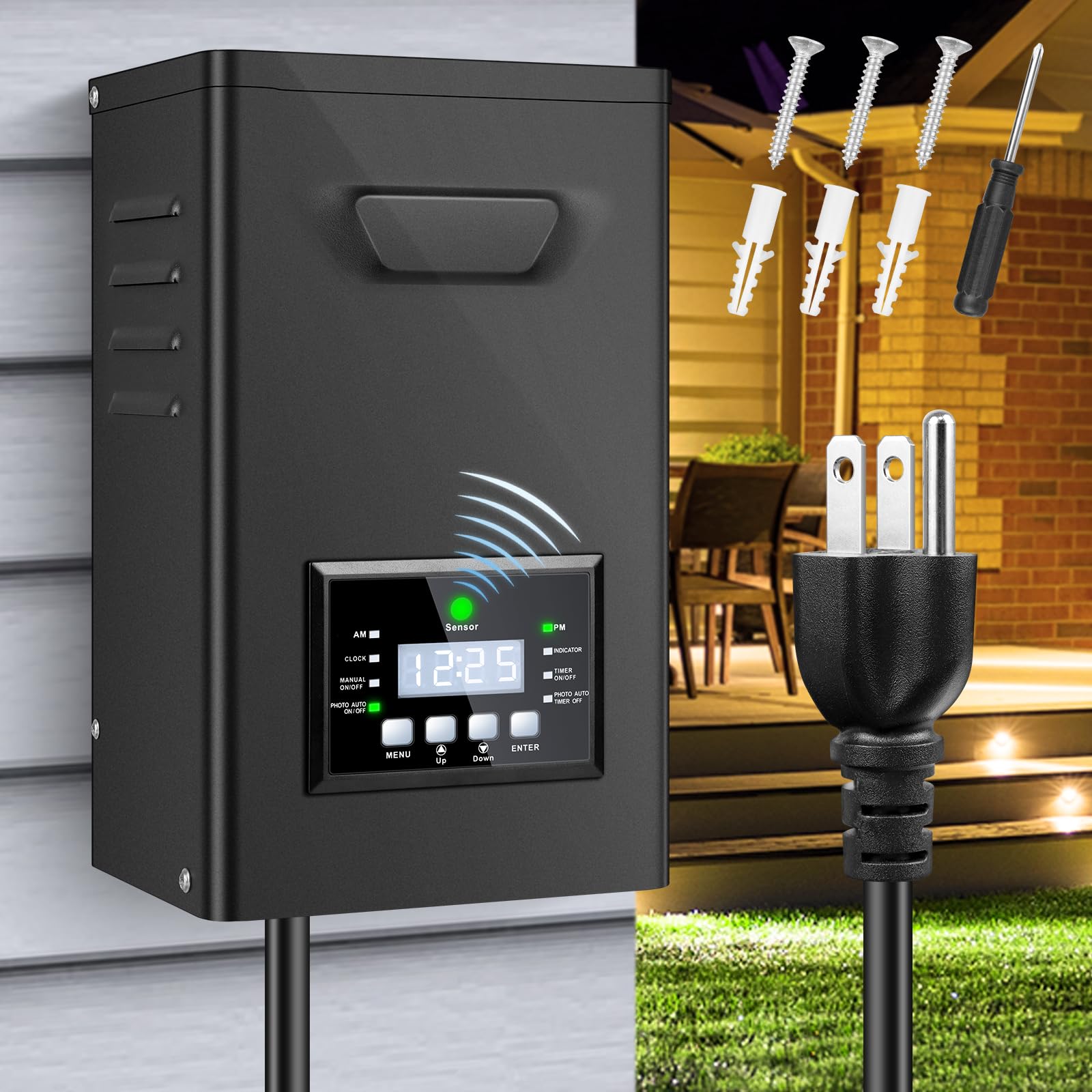 500W Low Voltage Landscape Transformer  Landscape Lighting Transformer With Timer And Photocell Sensor  120V Ac To 12V/15V Ac Outdoor Weatherproof Low Voltage Transformers For Landscape Lighting