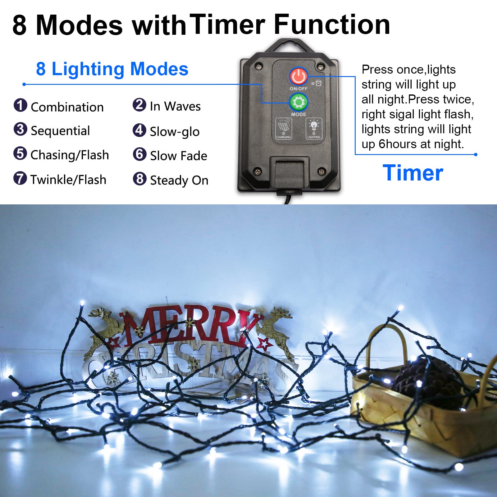 Yaozhou Solar Cool White Christmas Lights String Outdoor Waterproof 2 Pack, Total 400Led 151Ft Fairy Lights With 8 Modes For Tre