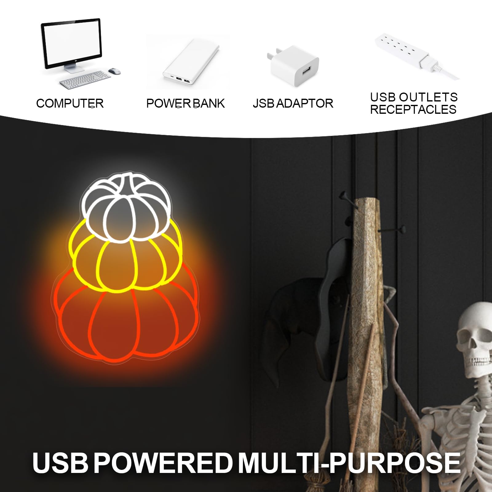 Halloween Pumpkin Led Neon Sign  Wall Decor For Bedroom & Party  Halloween Party Decor Led Lights  Kids Room Neon Light Sign Usb Powered For Halloween Bedroom Gaming Room Man Cave Bar Birthday Gifts