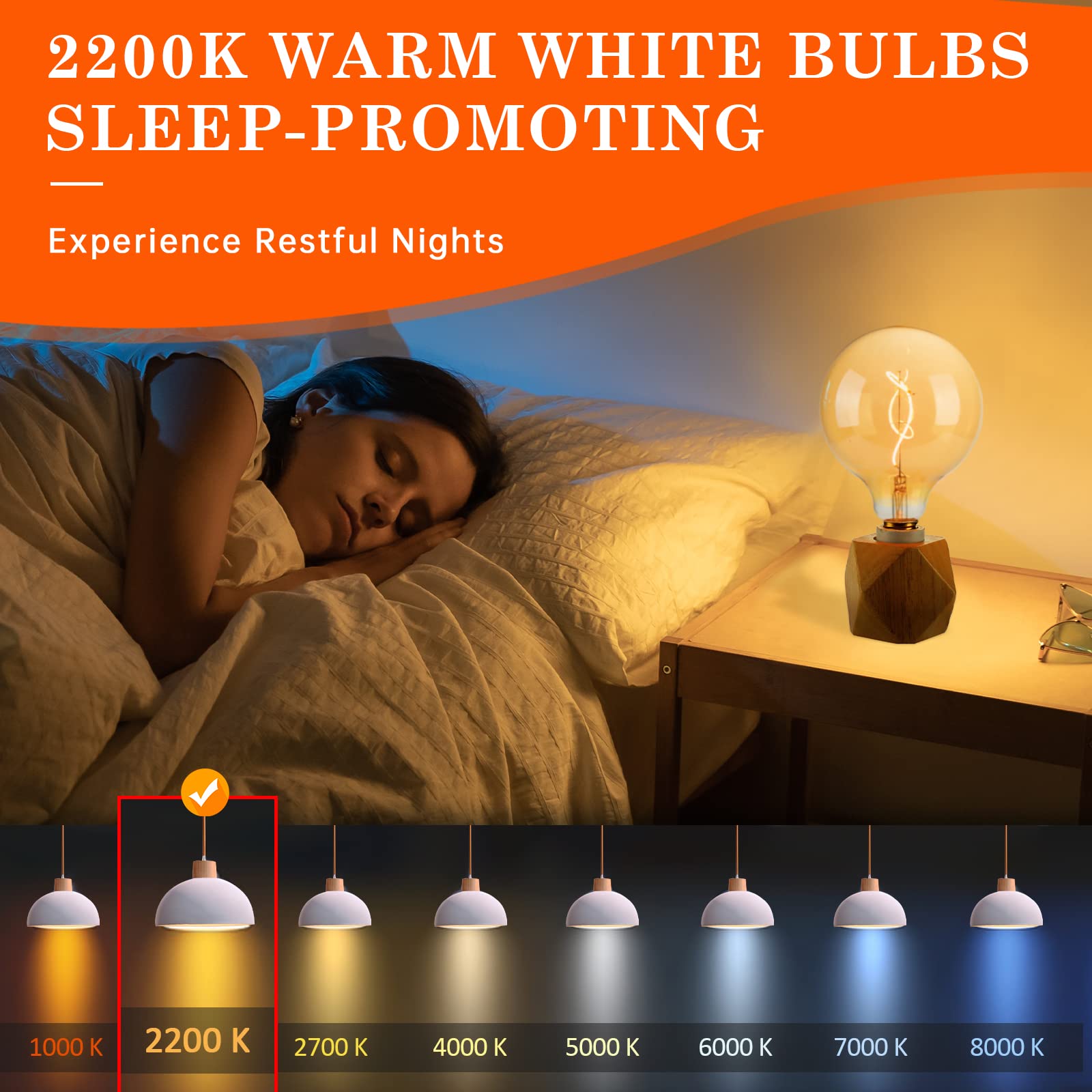 Omed G125 Amber Glass Large Oversized Dimmable Led Edison Bulb, E26 2200K Warm White Extra Big Round Vintage Light Bulbs, 4 Watt