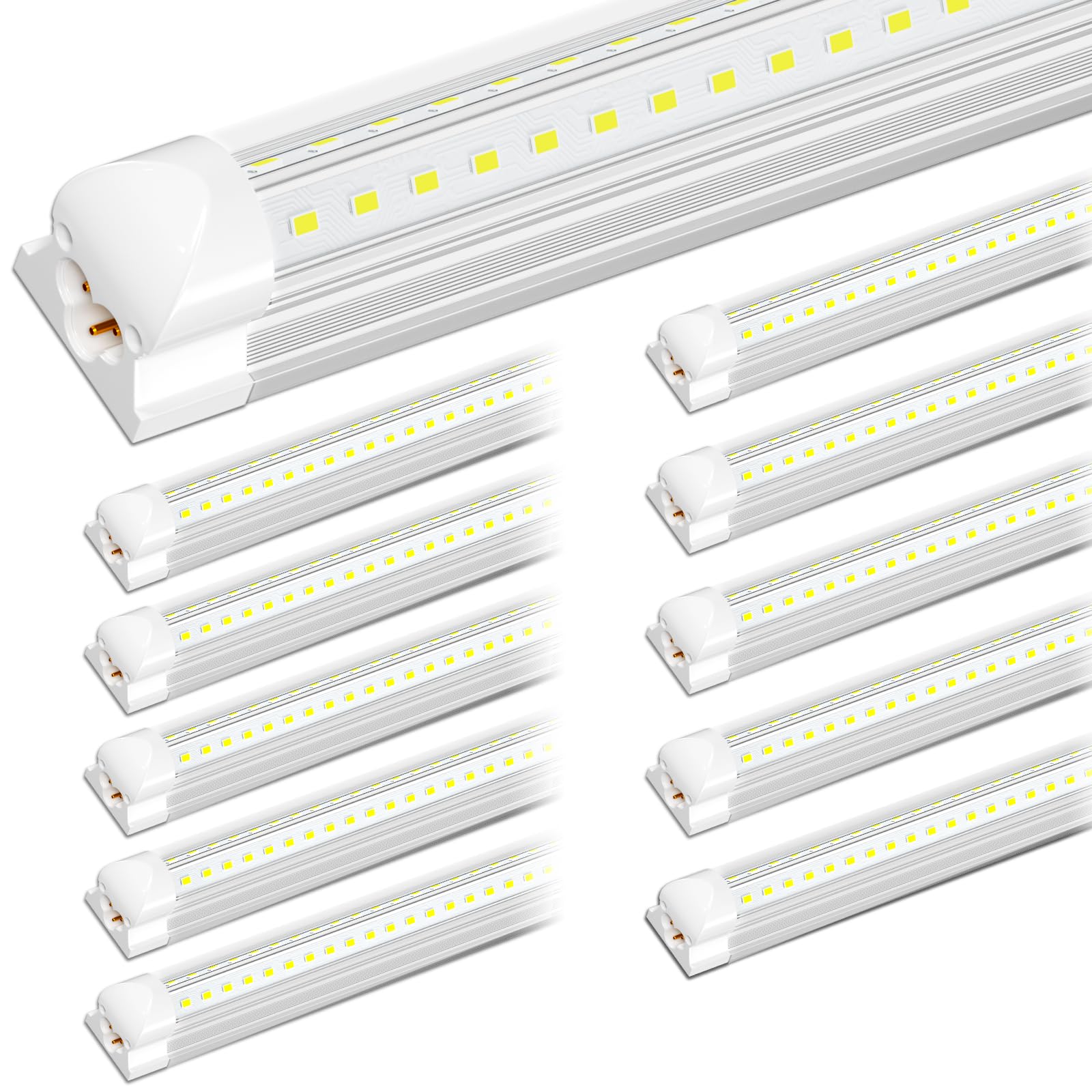 ONLYLUX 8ft LED Shop Light Fixture - 90W, 12000lm, 5000K, Aluminum, V Shape Bulbs, Plug and Play (10 Pack)