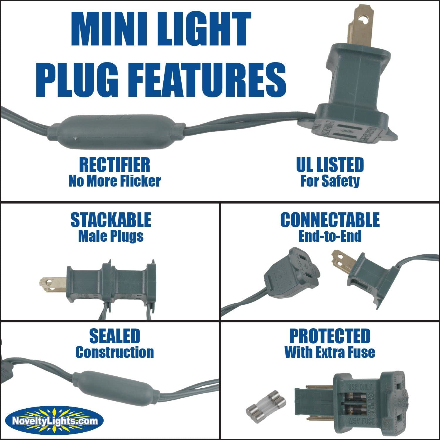 Novelty Lights C6 Led Christmas Mini Light Set, 70 Lights, 24Ft, Green/Yellow, Commercial Grade Outdoor String Lights, Green Wire