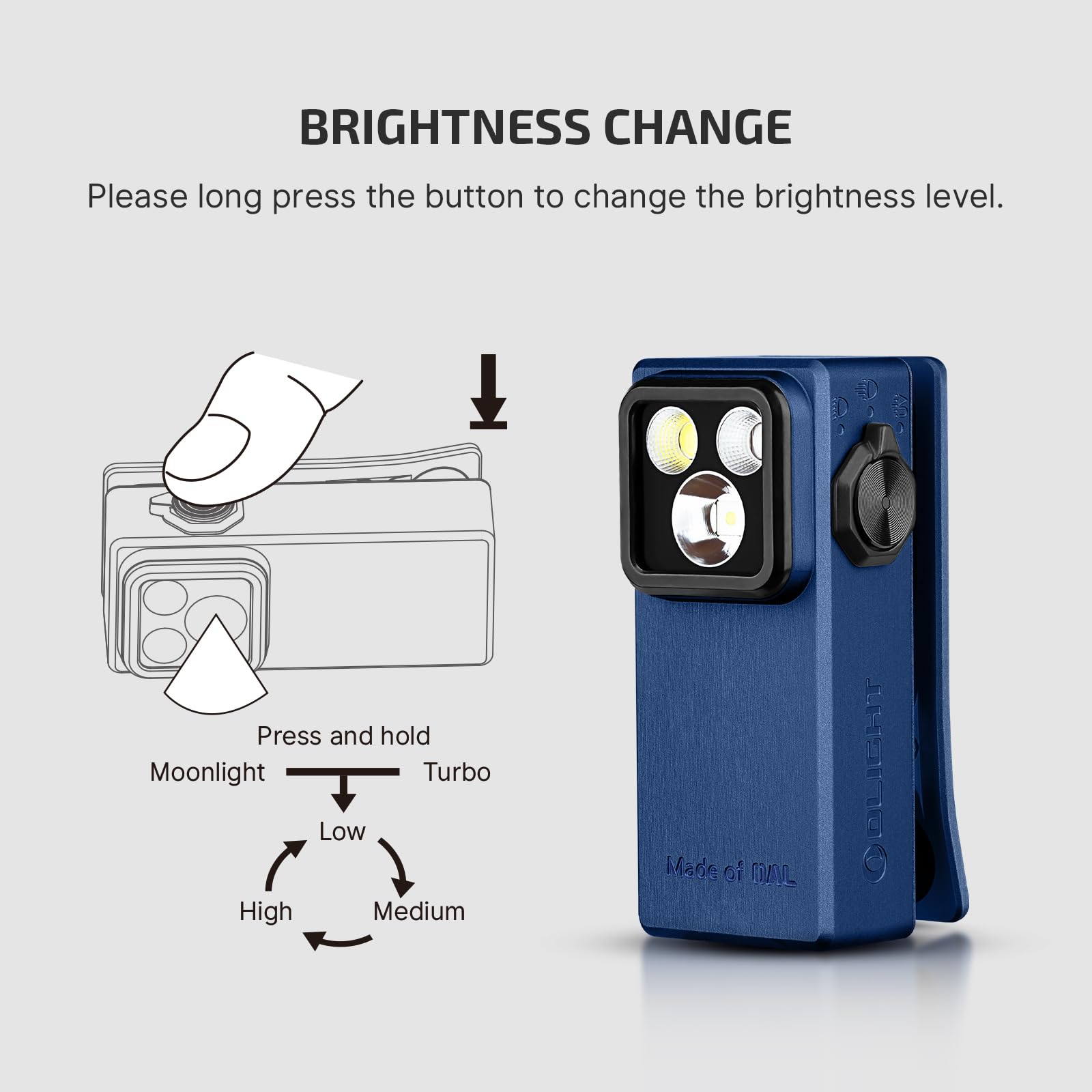 OLIGHT Oclip Ultra EDC Flashlight, 530 Lumens, Rechargeable, Type-C, Aluminum, Navy Blue, Model OCLIPUT-NBL-300000