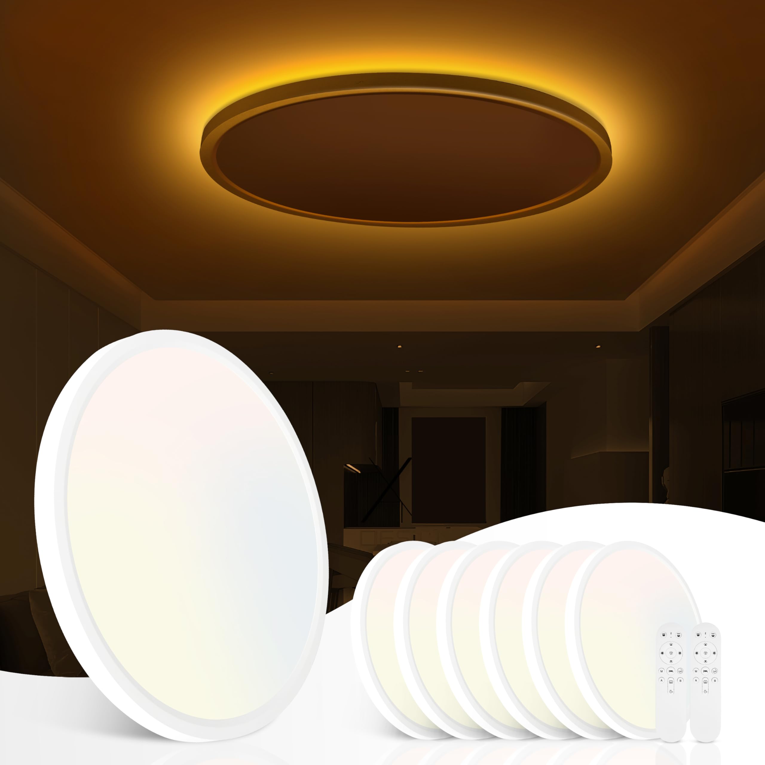 6 Pack 12 Inch Led Flush Mount Ceiling Light With Night Light 2000K, 3000K-6000K 5 Color Temperature 24W 2400Lm Ultra-Slim Ceili