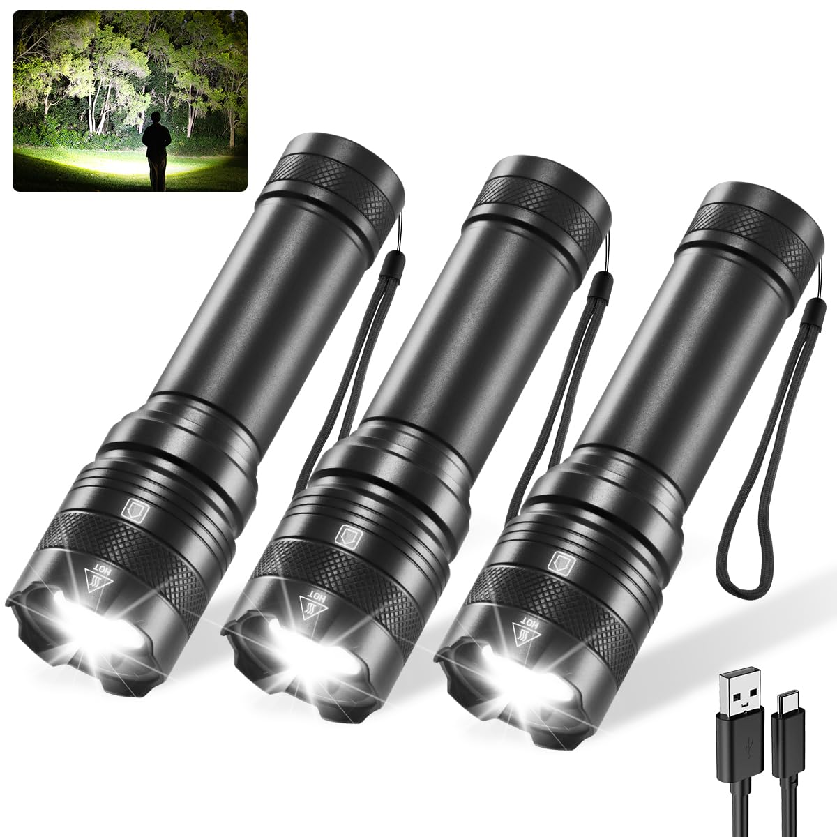3Pack Rechargeable Flashlights, Tactical Flashlight High Lumens, Super Bright Flashlight, Mini Small Flashlights Powerful, LED L