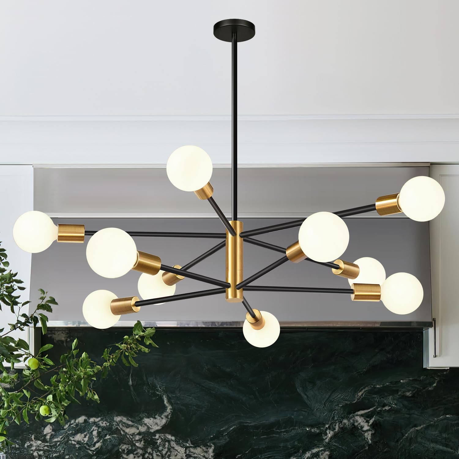 33'' Modern Chandelier Ceiling Light Fixture, 10-Light Sputnik Chandeliers Gold And Black Dining Room Light Fixture, Height Adju