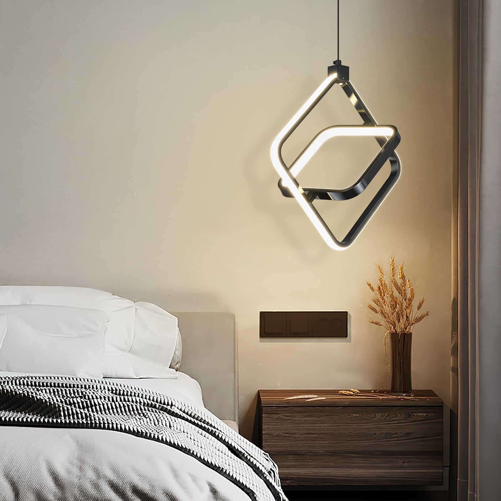 Bnhhlz Modern Led Pendant Lights Plated Black Rectangular Pendant Light Fixtures 4000K 20W Dimmable Pendant Lighting For Dining Room Kitchen Island Bedroom Living Room Foyer(3-Pack)