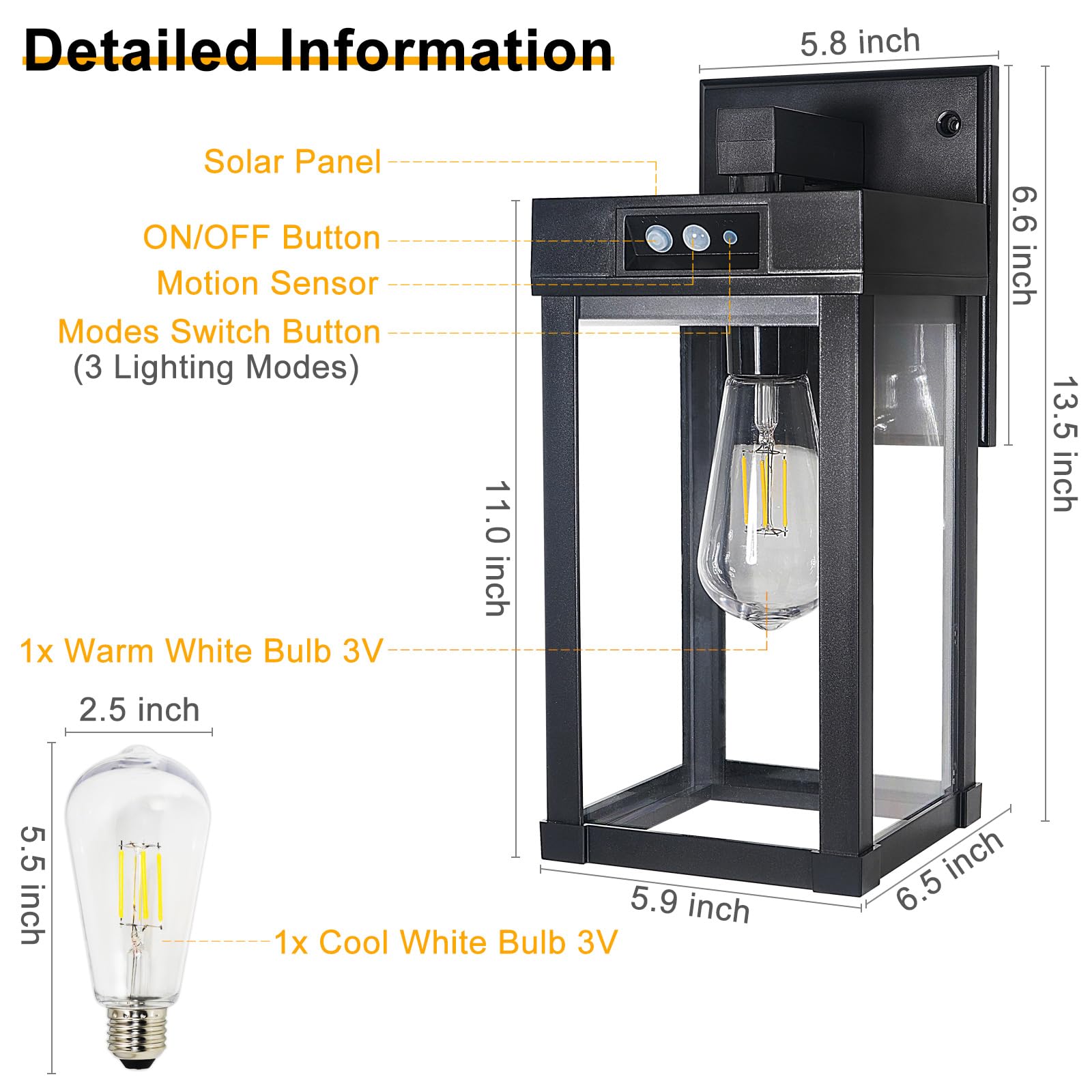 Kuniwa Solar Wall Lights Outdoor, Solar Sconce Lights With 3 Lighting Modes, Dusk To Dawn Exterior Porch Light Fixtures, Wall Mo