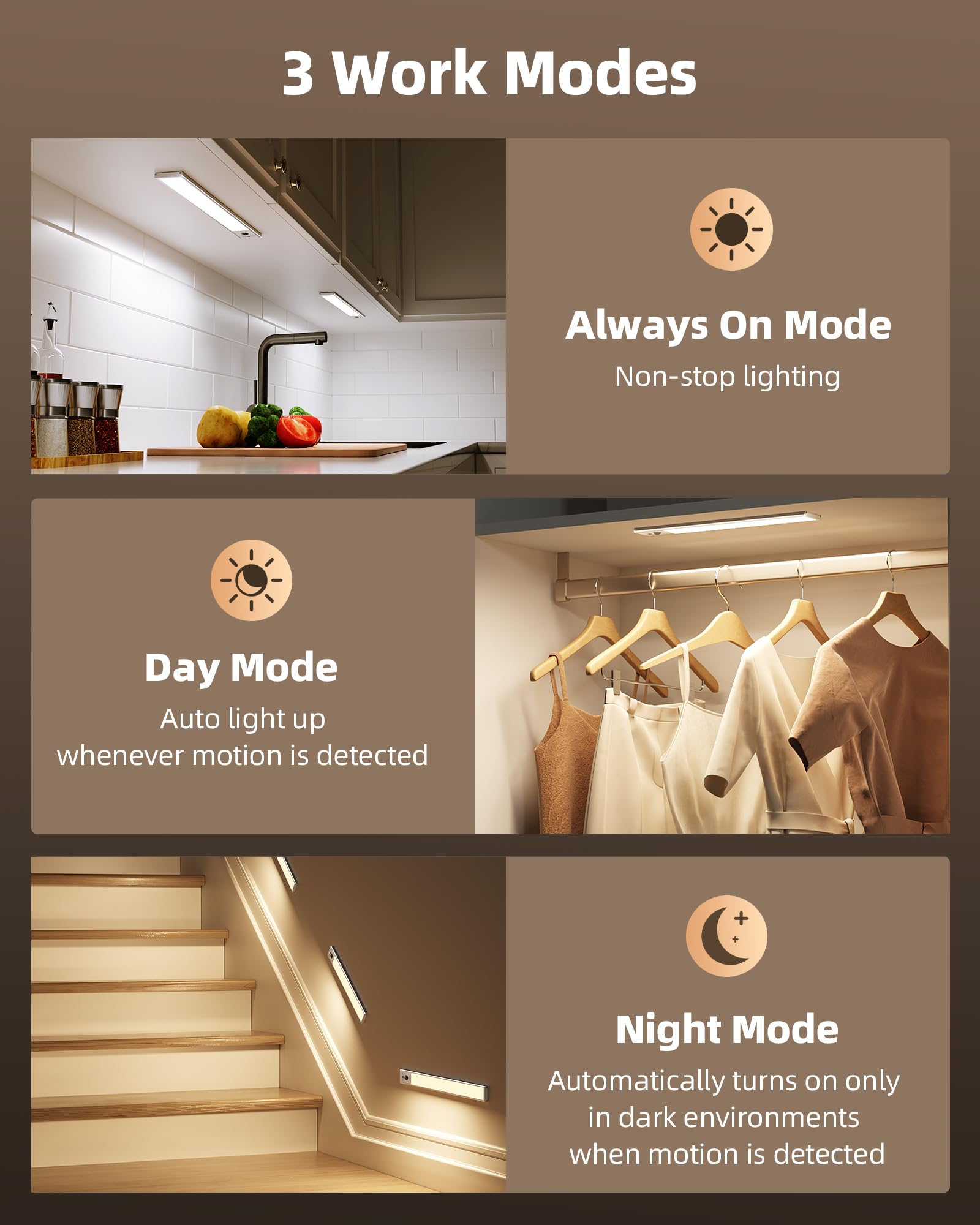 EZVALO Under Cabinet Lighting 4-Pack, 16.5" Rechargeable Motion Sensor, Dimmable, 3 Color Temps, White, Aluminum, Model EZV-4PACK-UCL