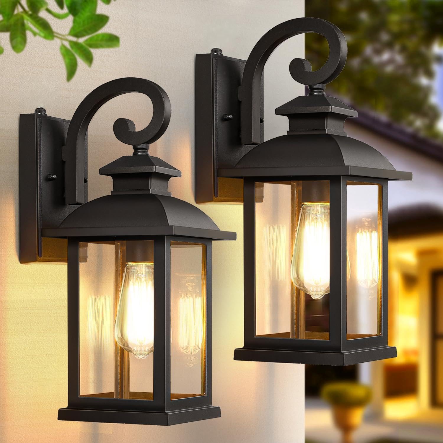 SNRU Dusk to Dawn Outdoor Wall Sconce Lights Exterior 2Pack  15 Waterproof Black Exterior Lighting Fixtures  Retro Front Porch Lights Coach Outdoor Garage Lighting Fixtures Wall Mount for House