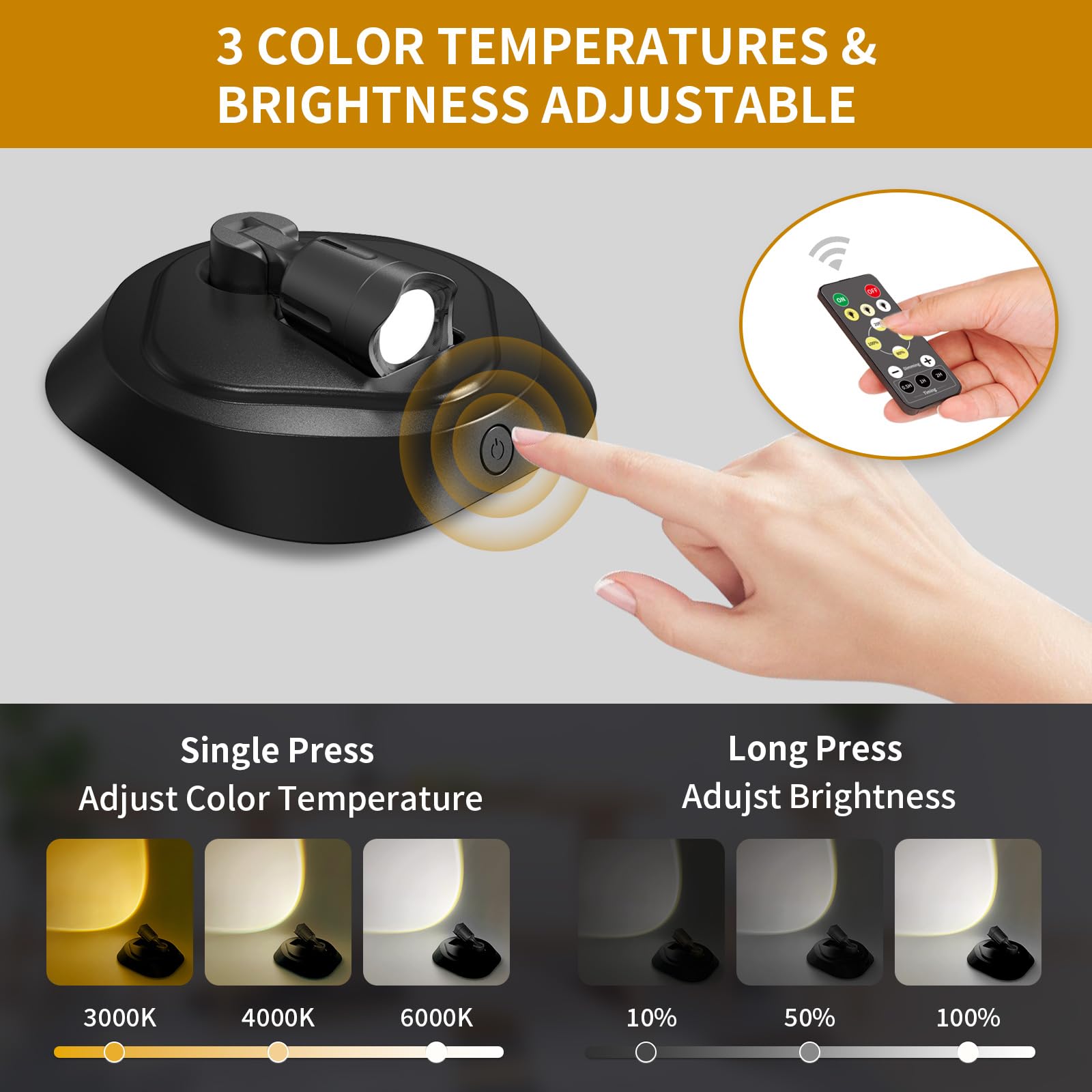 Leastyle Led Wireless Spotlights With Remote Rechargeable Up Lights Indoor With 3000K/4000K/6000K Battery Operated Spot Lights W