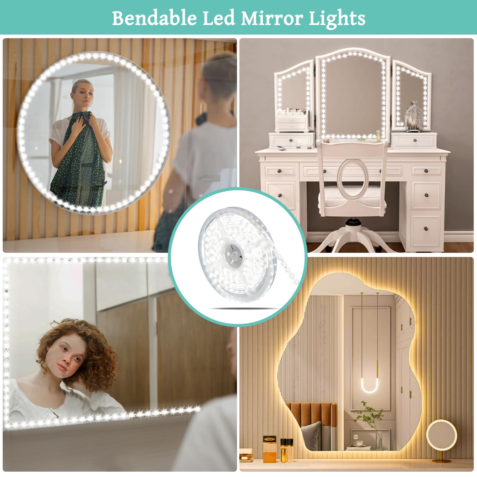 Led Vanity Lights For Mirror 13Ft, 3 Color Vanity Mirror Lights Adjustable Brightness Motion Sensor Bright Makeup Mirror Lights