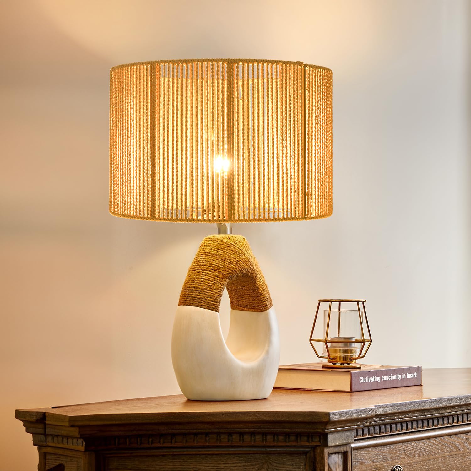 Boho Lamp Shades,Small Lamp Shades For Table Lamps,Wicker Drum Bell Lamp Shade For Floor Lamps,Vintage Rattan Lampshade For Hang