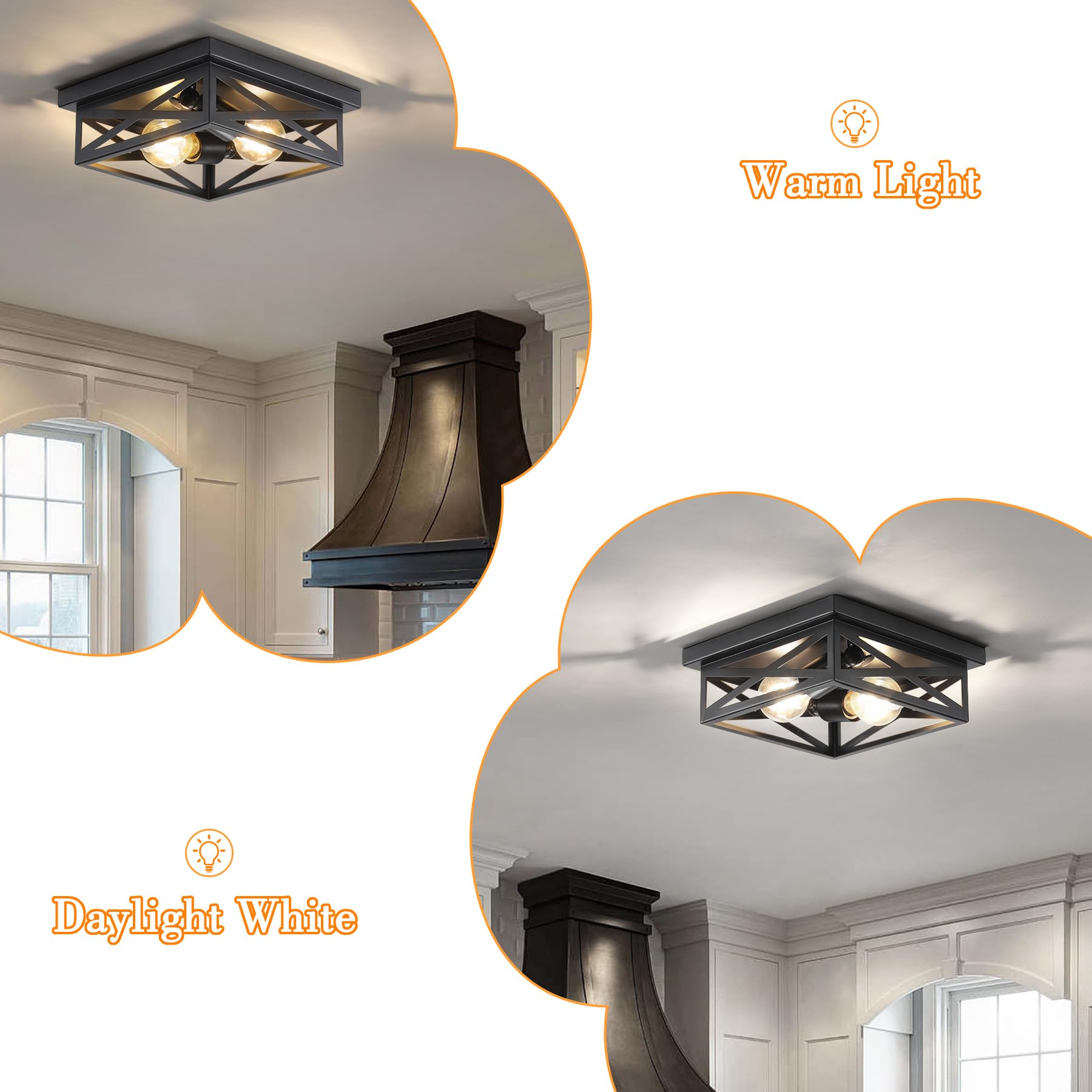 Dikaida 2Pack Vintage Farmhouse Flush Mount Ceiling Light Fixtures, 2-Light Hallway Kitchen Ceiling Light, Industrial Farmhouse