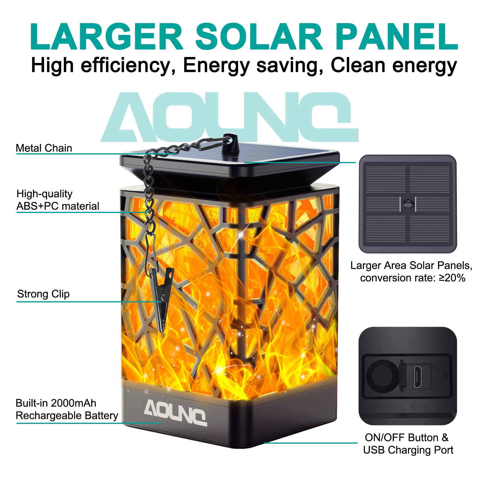 AOUNQ Solar Lanterns Outdoor Waterproof 2 Pack - Upgraded Hanging Solar Lights with 99 LEDs Flickering Flames for Garden Patio Y