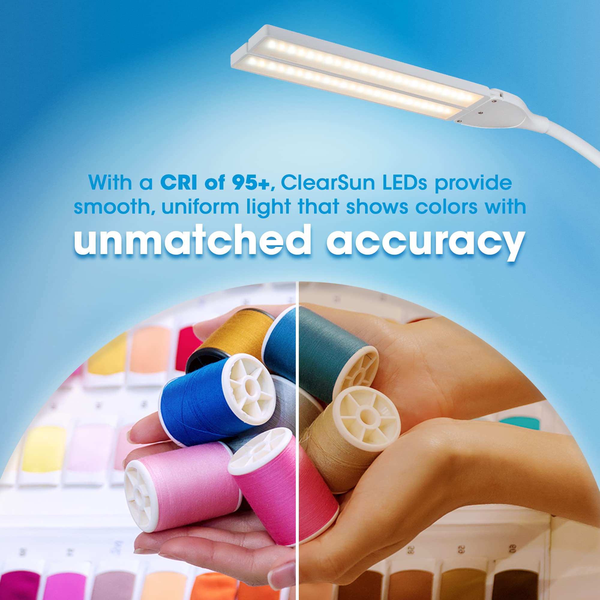 Ottlite Pivot Led Clamp Desk Lamp - Dual Lamp Shades & Flexible Neck With Clearsun Led Technology - 3 Color Temperature Modes, Dimmable Leds & Touch-Activated Controls For Crafting, Sewing, & Studying