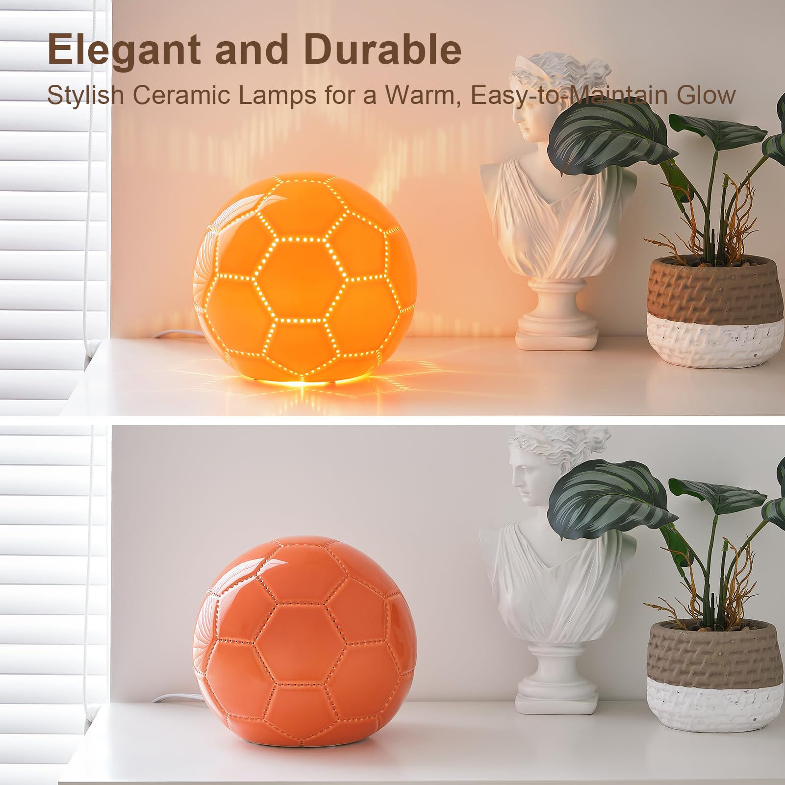Bohon Light Up Soccer Ball Size 5, Ceramic Bedside Table Lamp, Orange Kids Night Light, Sport Stuff Soccer Gifts For Boys Girls