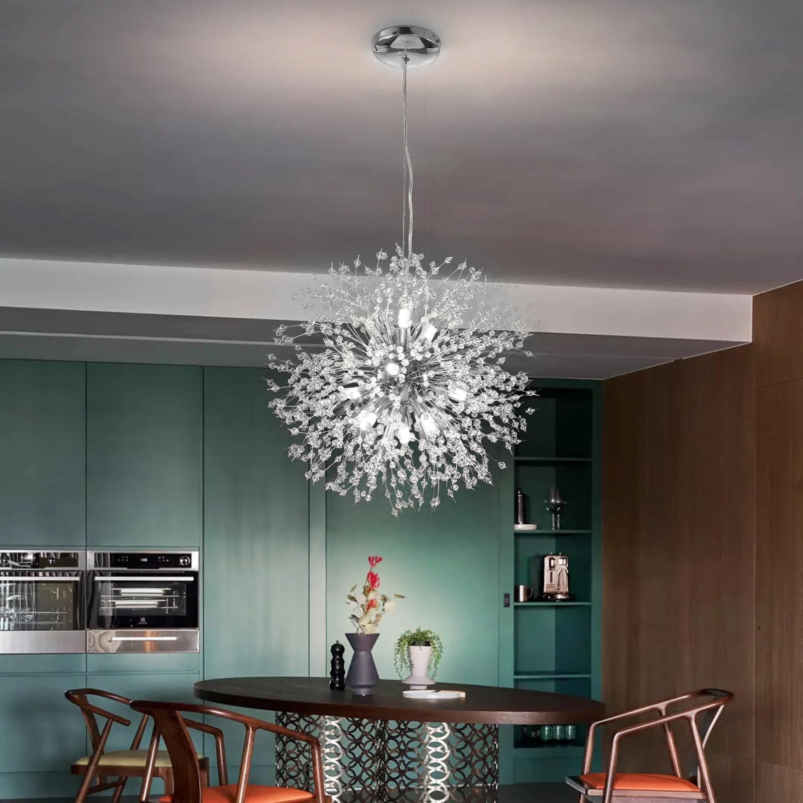 Goomavi 12-Light Modern Chrome Crystal Sputnik Chandelier Pendant Lighting for Dining Room, Living Room, Bedroom, Kitchen, Restaurant