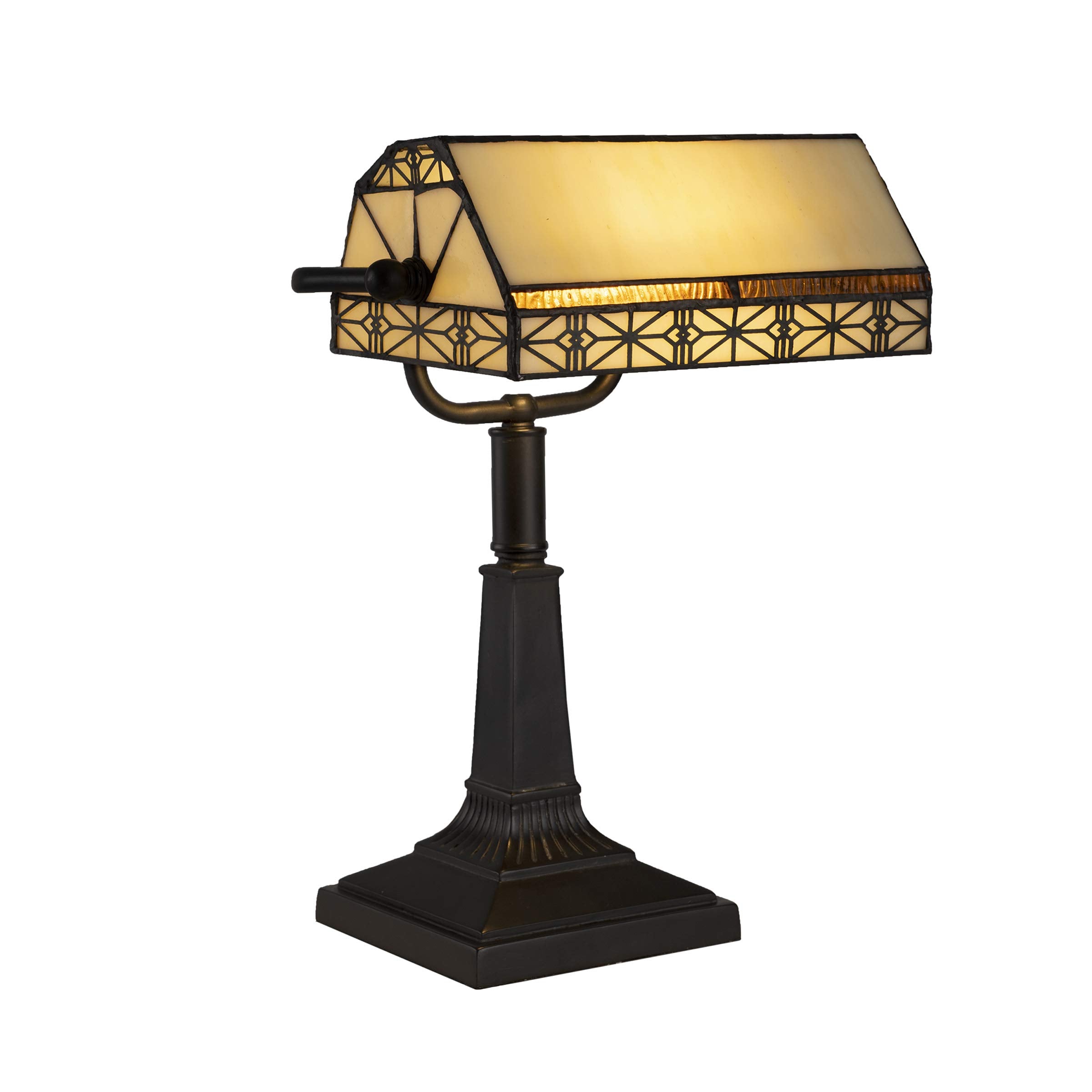 Lavish Home Tiffany-Style Bankers Lamp, Wrought Iron, Dark Brown, LED, 10.5in x 11in x 16in, Model 224656MXG