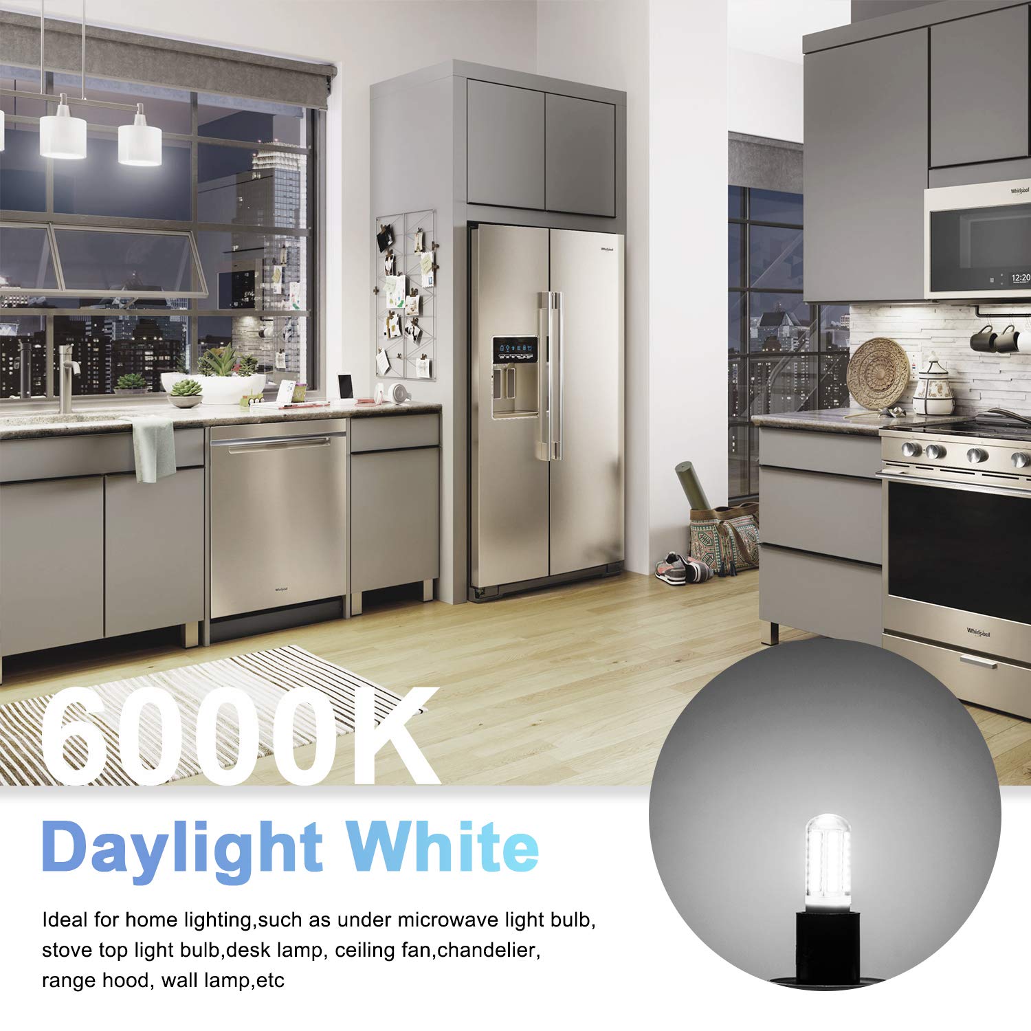 KLG E17 LED Bulbs Dimmable 6000K Daylight Appliance Lights, 40W Equivalent, Pack of 2