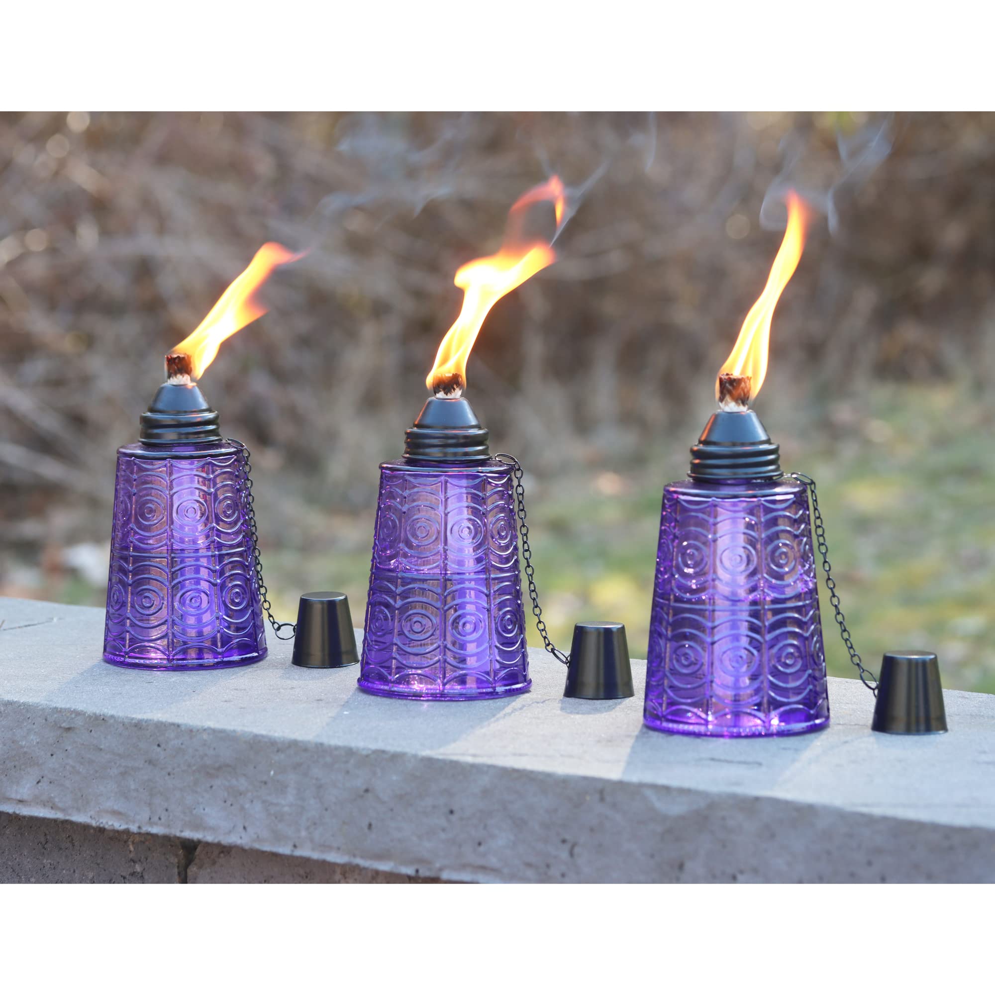 Seraphic Citronella Table Top Torches, 16oz Decorative Glass Candles, Set of 3, Purple