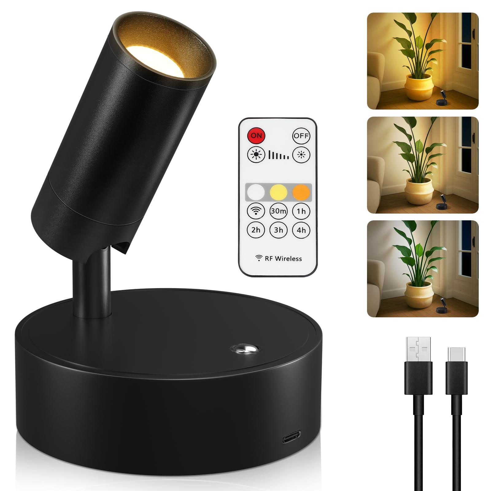 Kimjo Spot Lights Indoor, Wireless LED Spotlight, Uplighting Indoor with Remote and Dimmable, Accent Lighting for Plants, Pictur