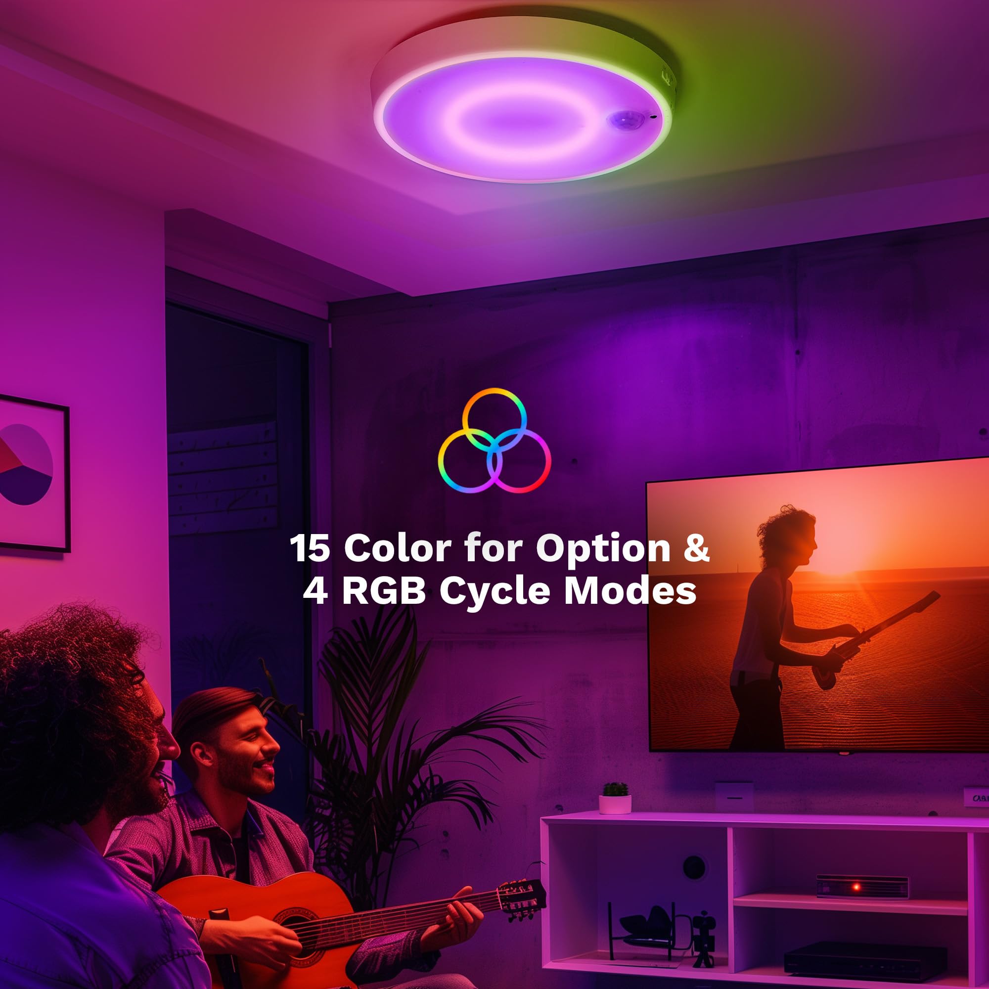 Molrebe Motion Sensor Ceiling Light, Rechargeable Battery Operated Ceiling Light With 15 Color Temperatures, Motion Activated Closet Light With Magnetic Base For Shower Bathroom Closet Porch Hallway