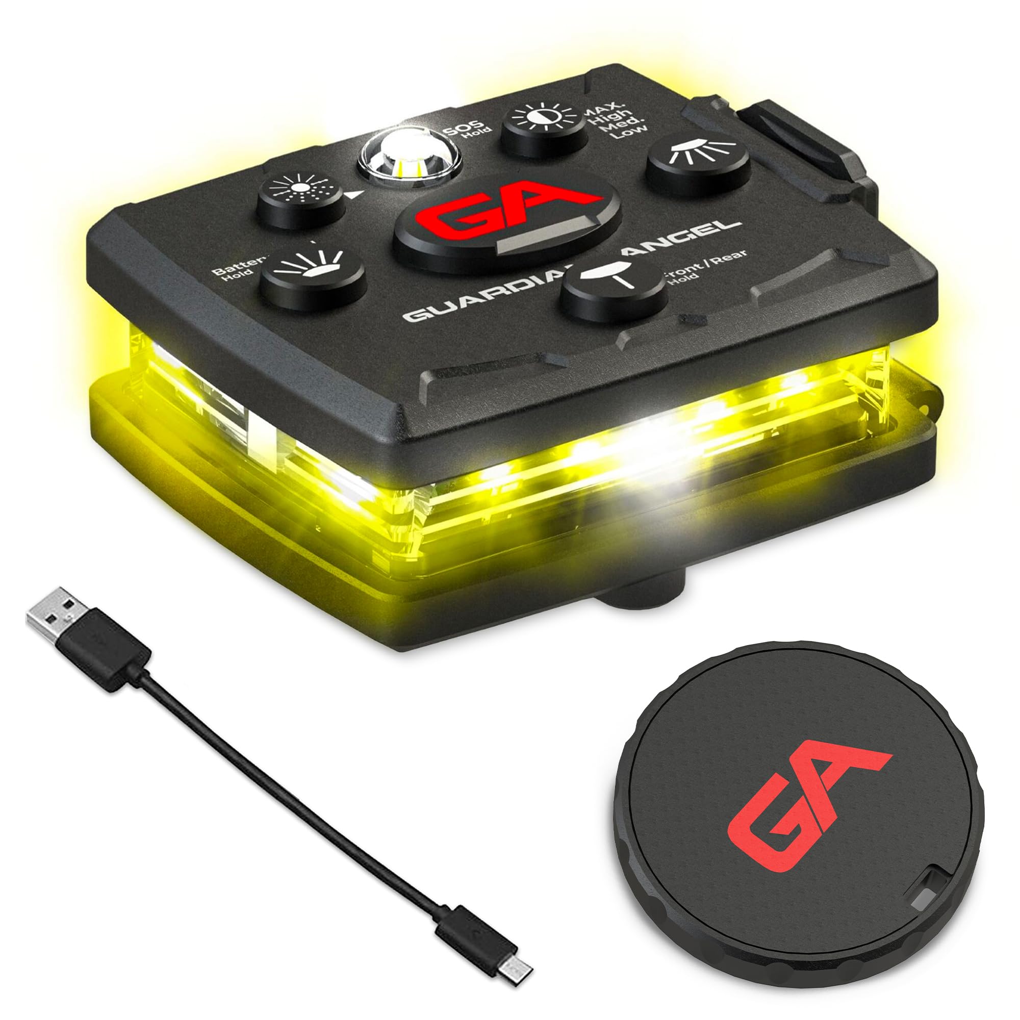 Guardian Angel Micro Series Safety Lights, Beacon Device (Yellow Front & Yellow Rear) |Rechargeable & Hands-Free Wearable LED Li