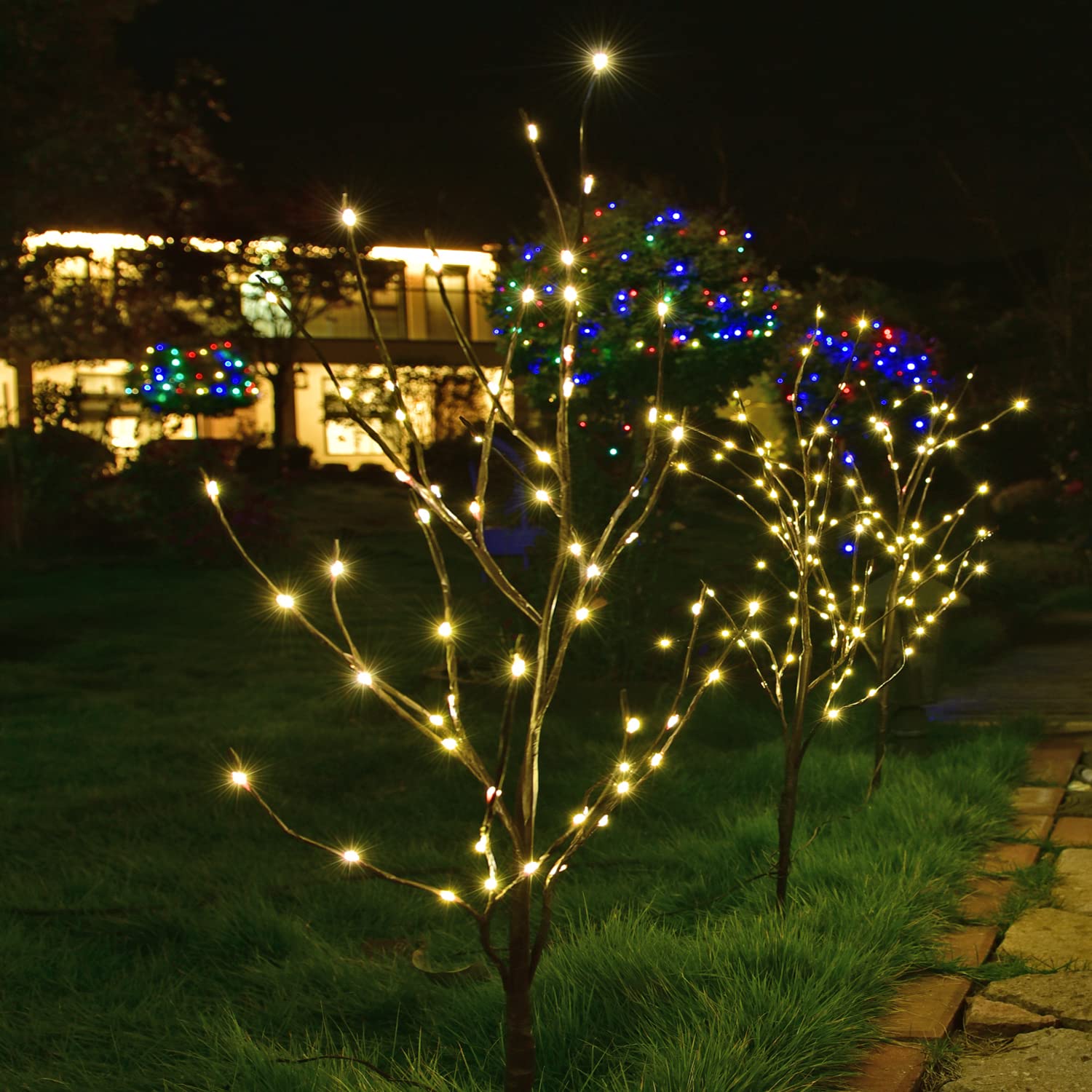 LIGHTSHARE Lighted Willow Branch with 120 Mini LED Lights 32IN Brown Natural Fibers for Indoor Outdoor Decoration